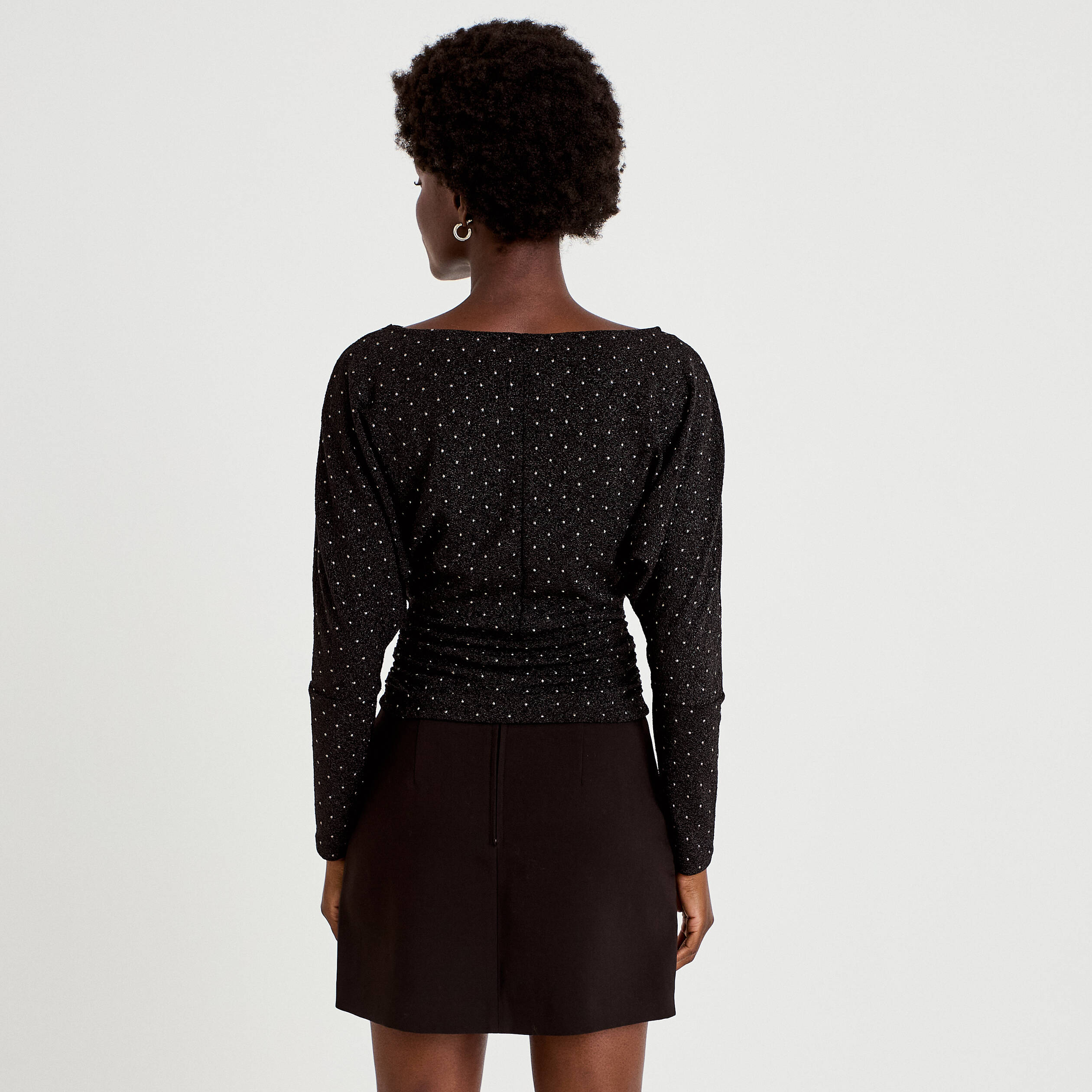 Top droit col bateau manches longues noir femme