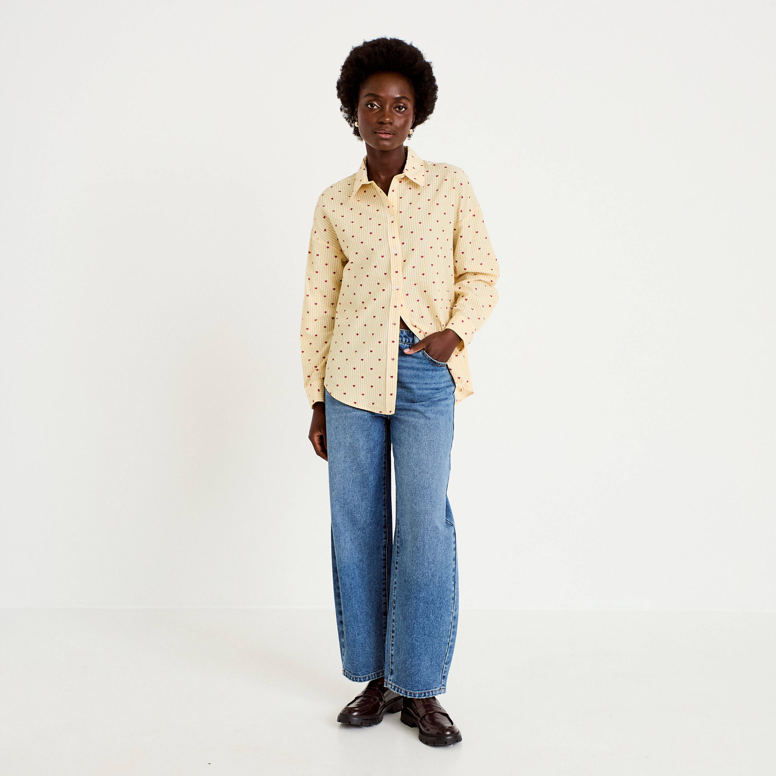 Chemise oversize manches longues jaune femme