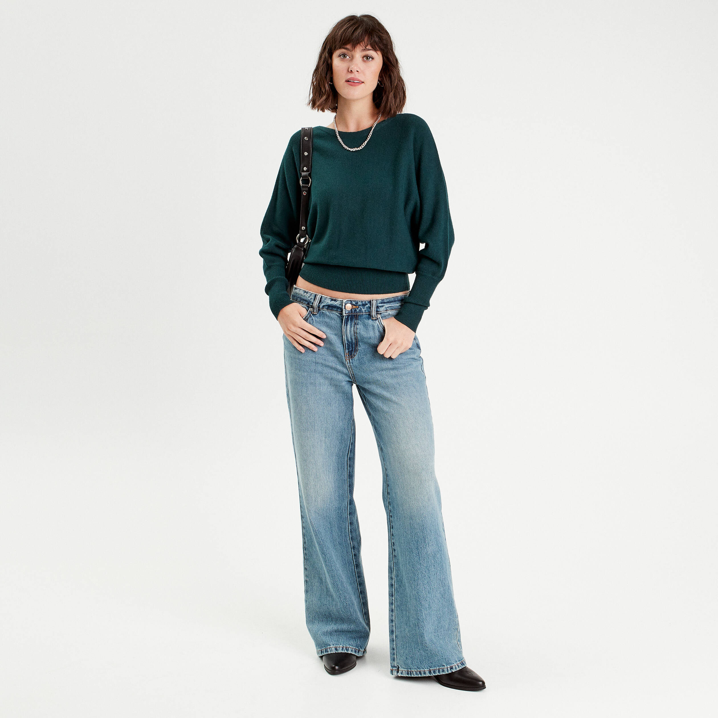 pull manches chauves souris vert fonce femme Pull manches chauves-souris vert foncé femme