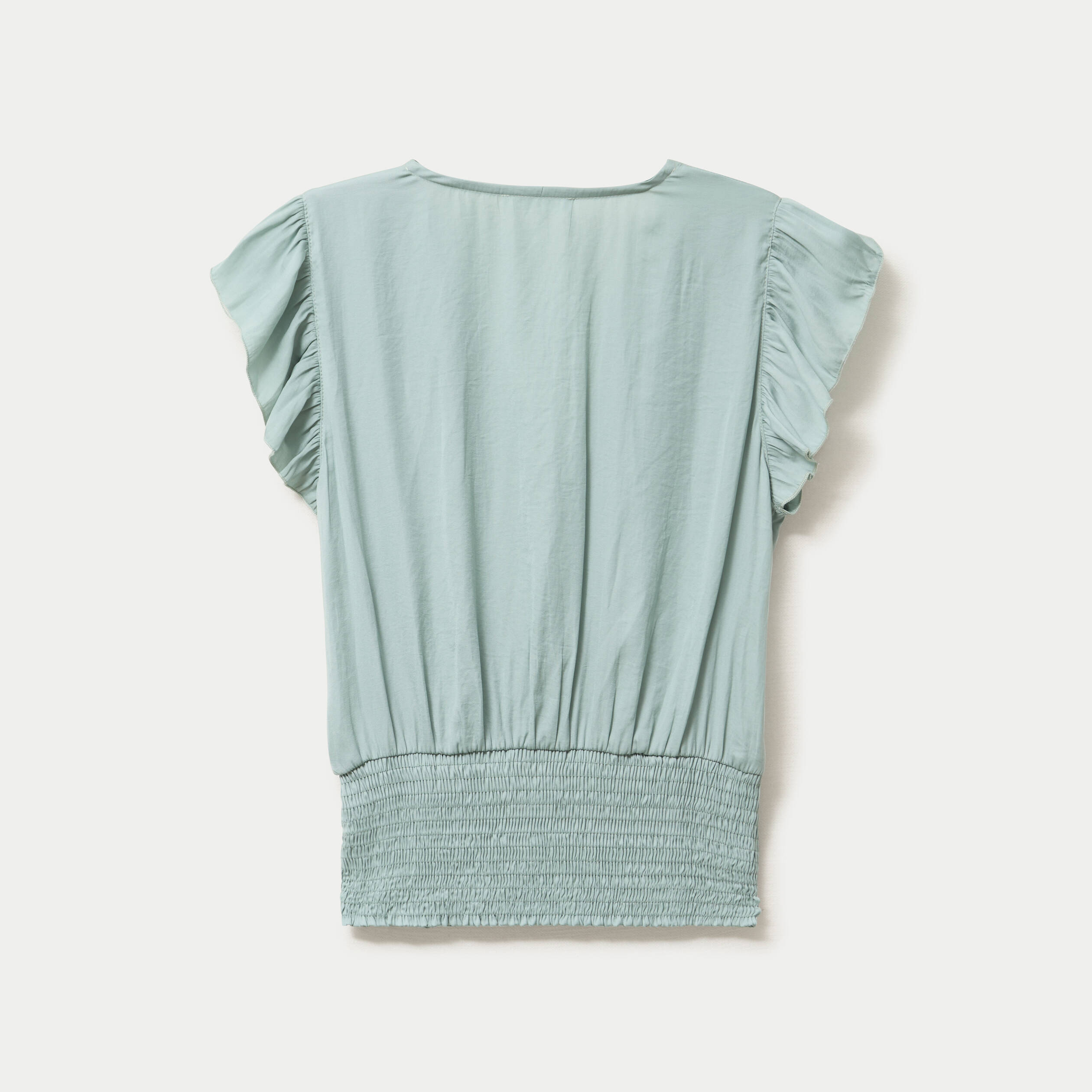 Blouse cintr&eacute;e col v manches courtes vert pastel femme