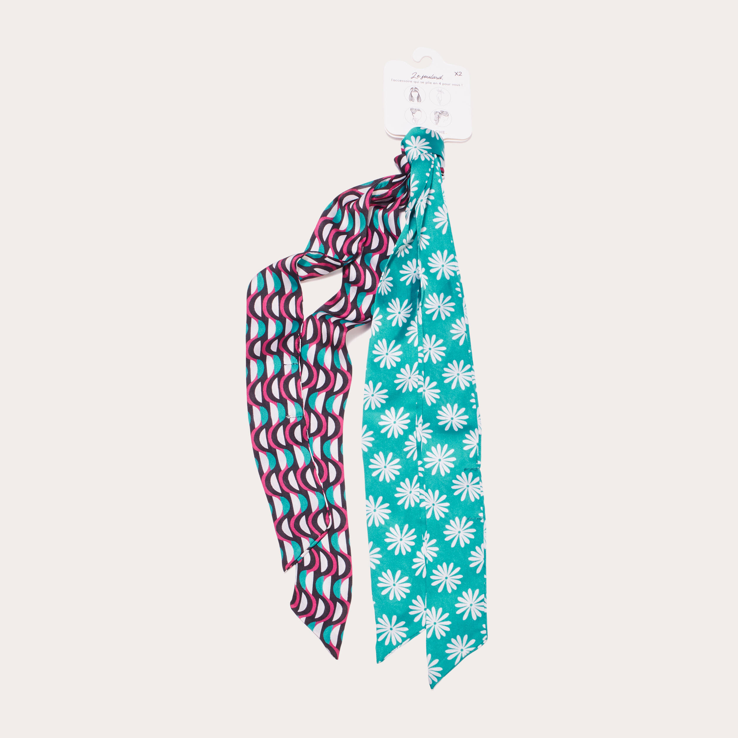 Lot De 2 Foulards Carrés En Soie Pour Femme - 53x53 Cm, Bleu Et Violet, Accessoire Polyvalent