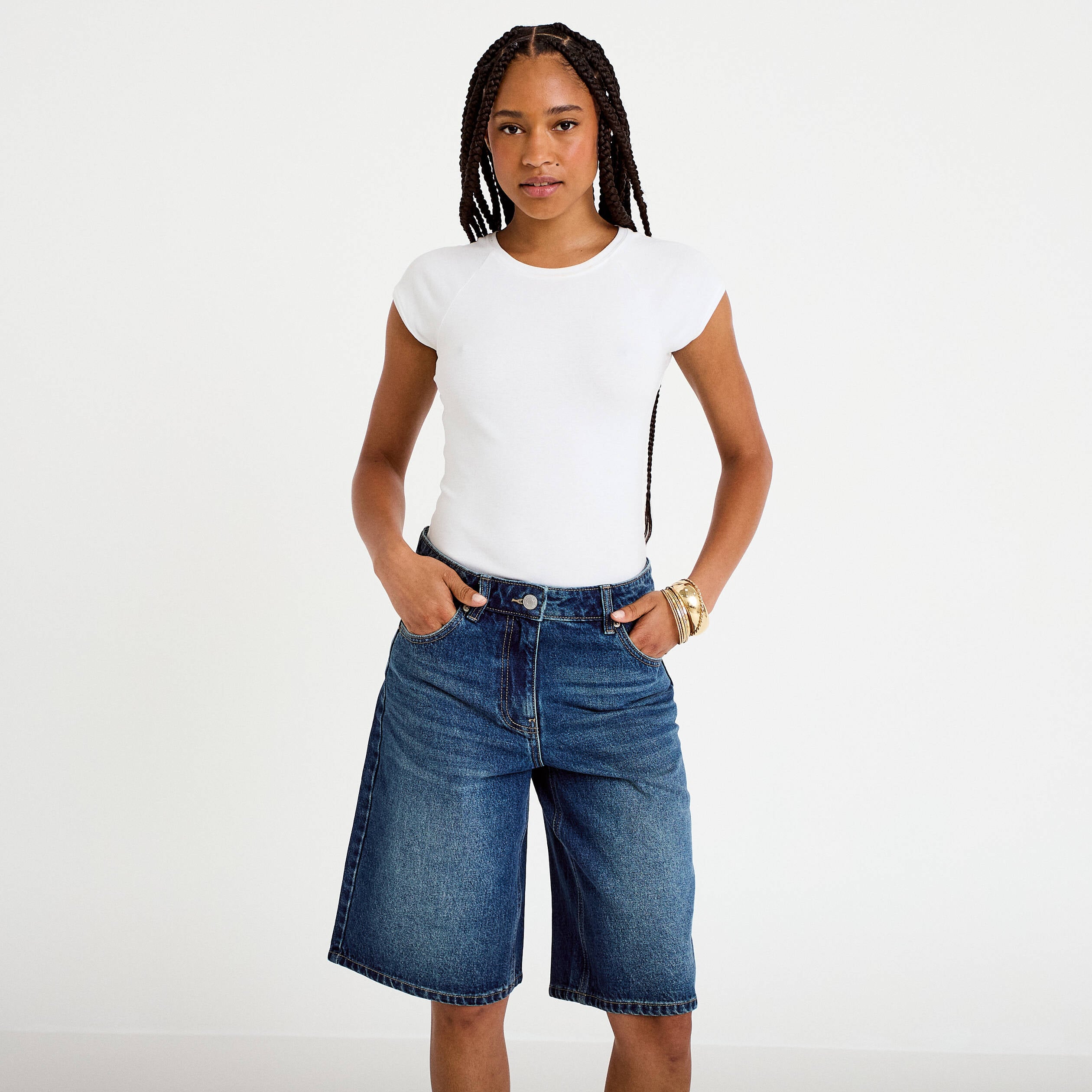 Bermuda en jean bleu fonc&eacute; femme