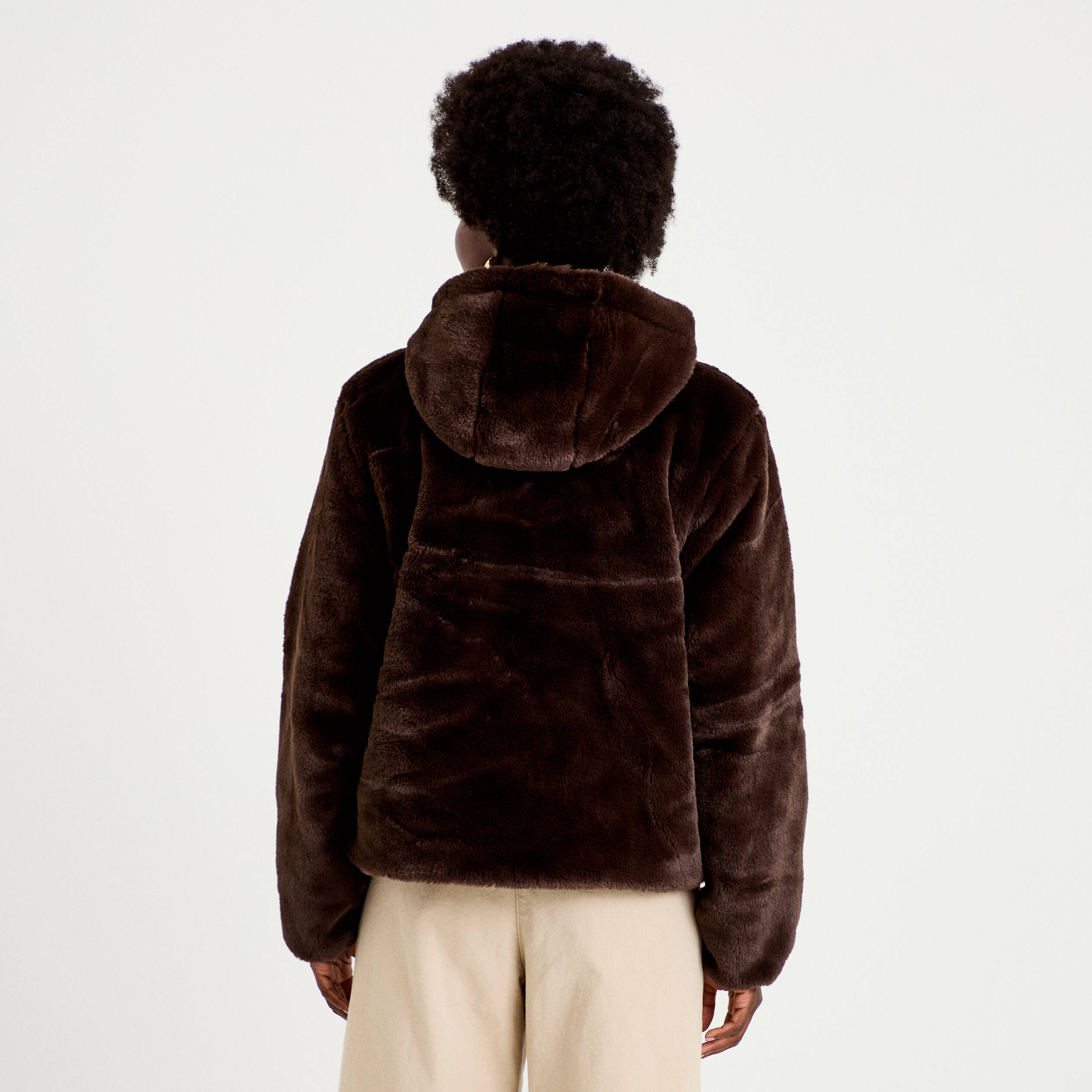 Parka r&eacute;versible &agrave; capuche marron fonc&eacute; femme