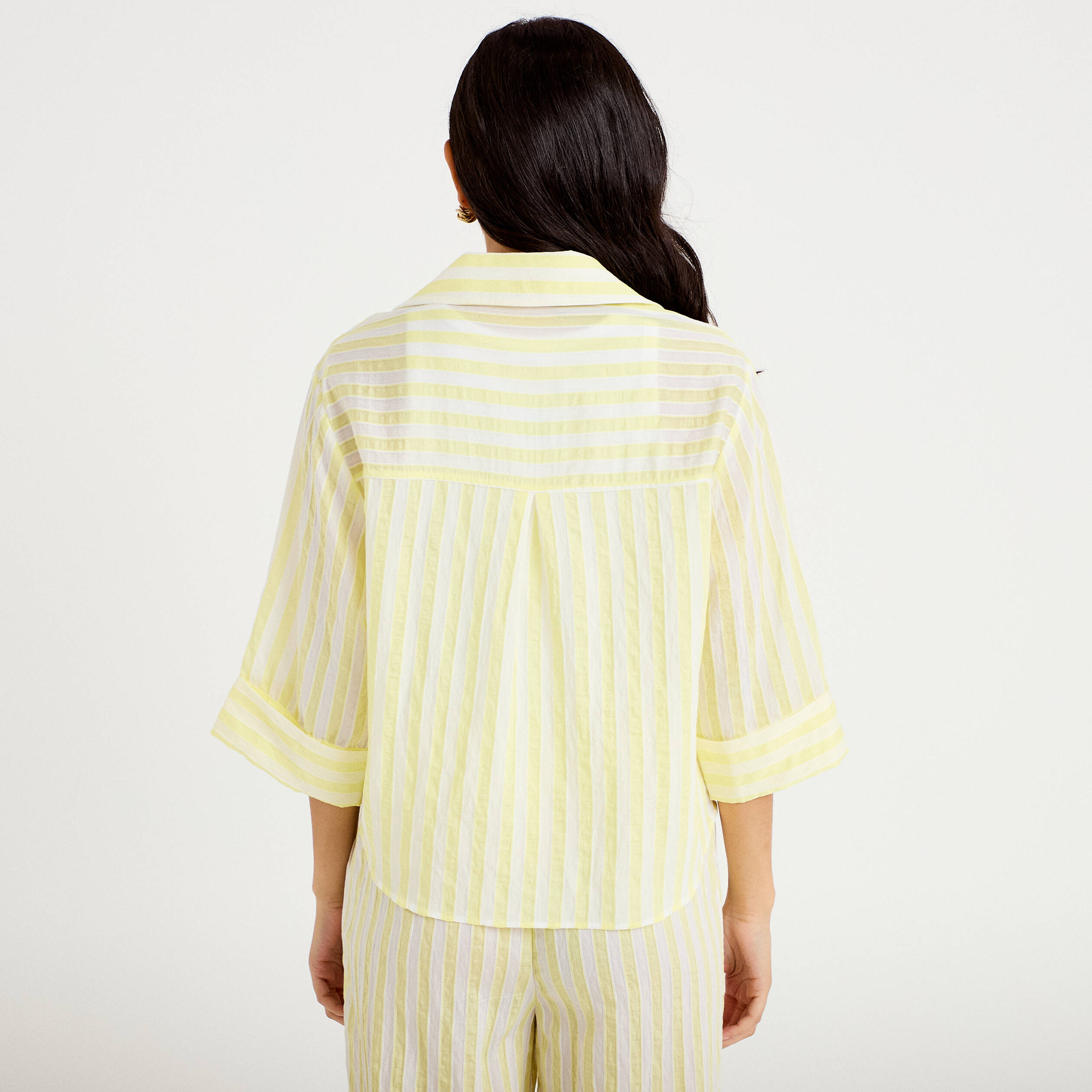 Blouse ample col tunisien manches 3/4 jaune femme