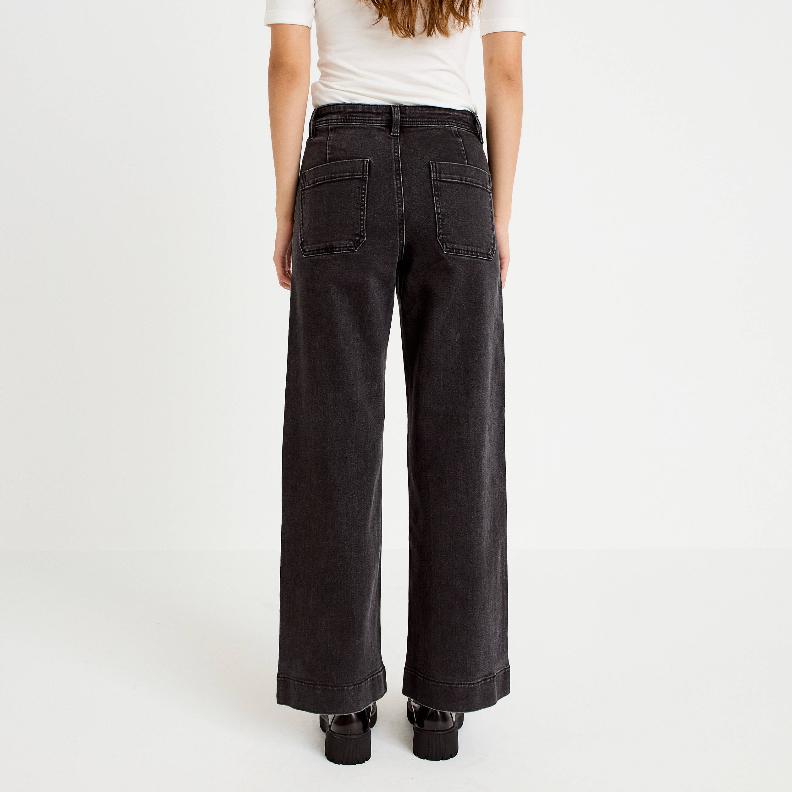 Jean wide leg cropped taille haute denim noir femme