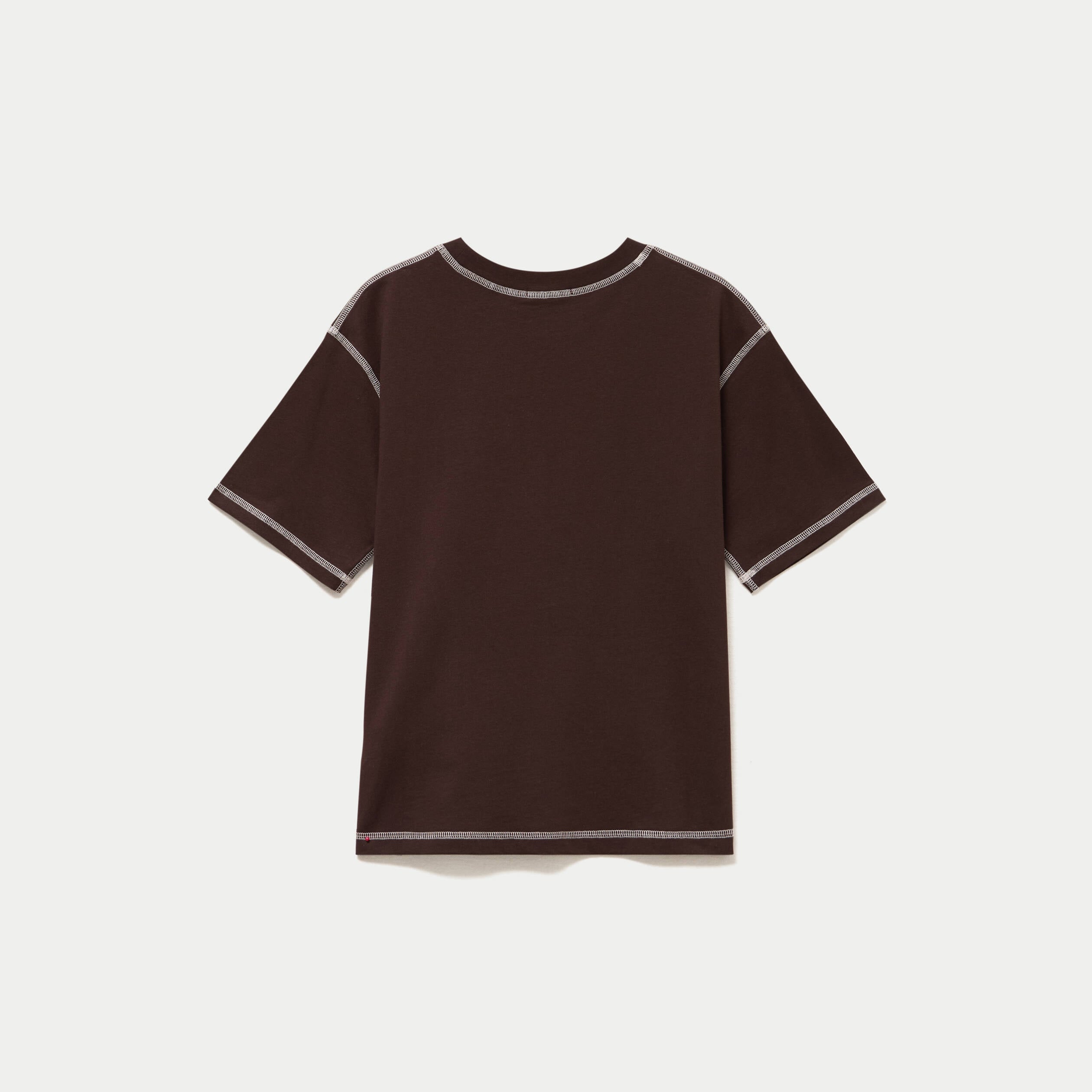Top col rond manches courtes marron fonc&eacute; femme