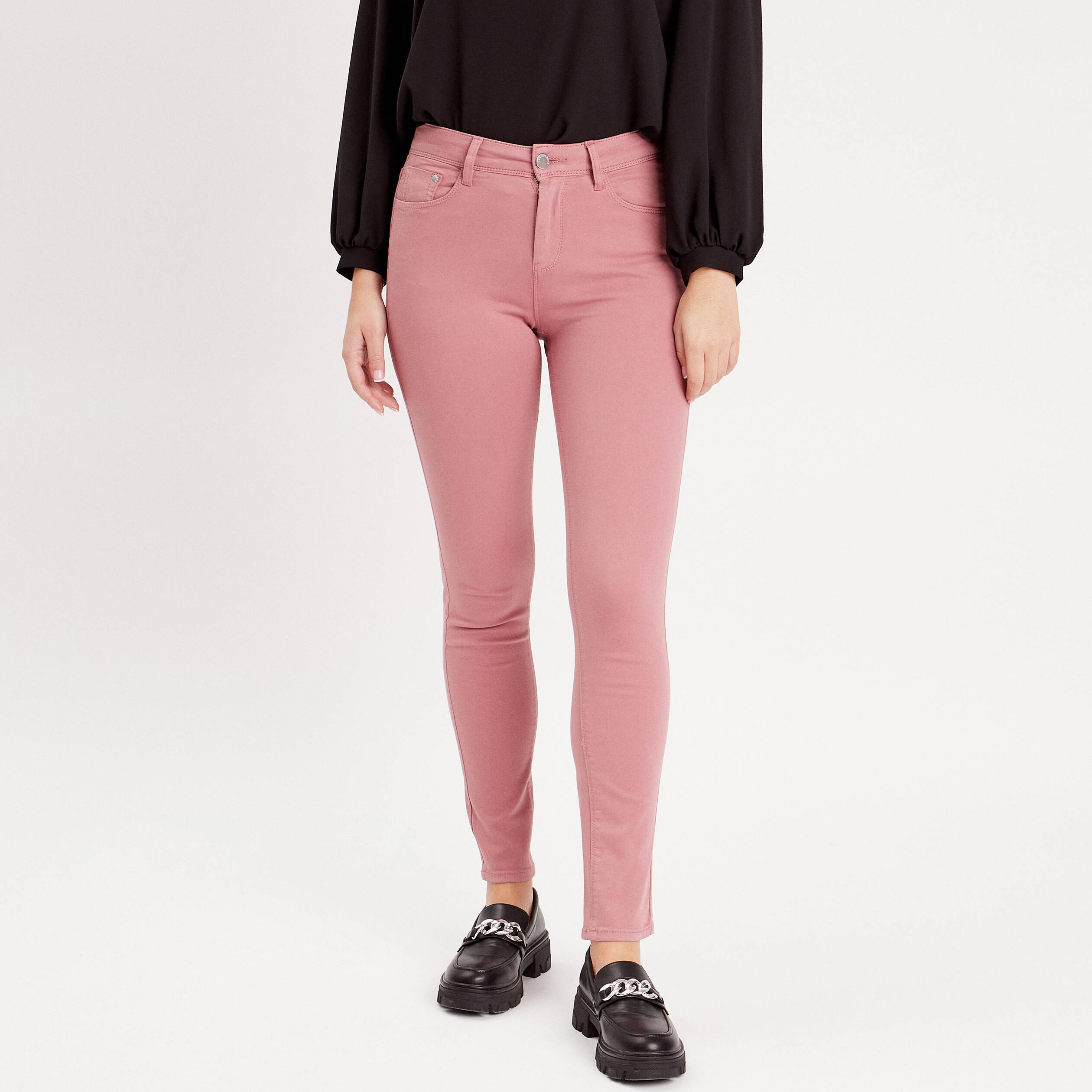 Jeans slim 5 poches vieux rose femme