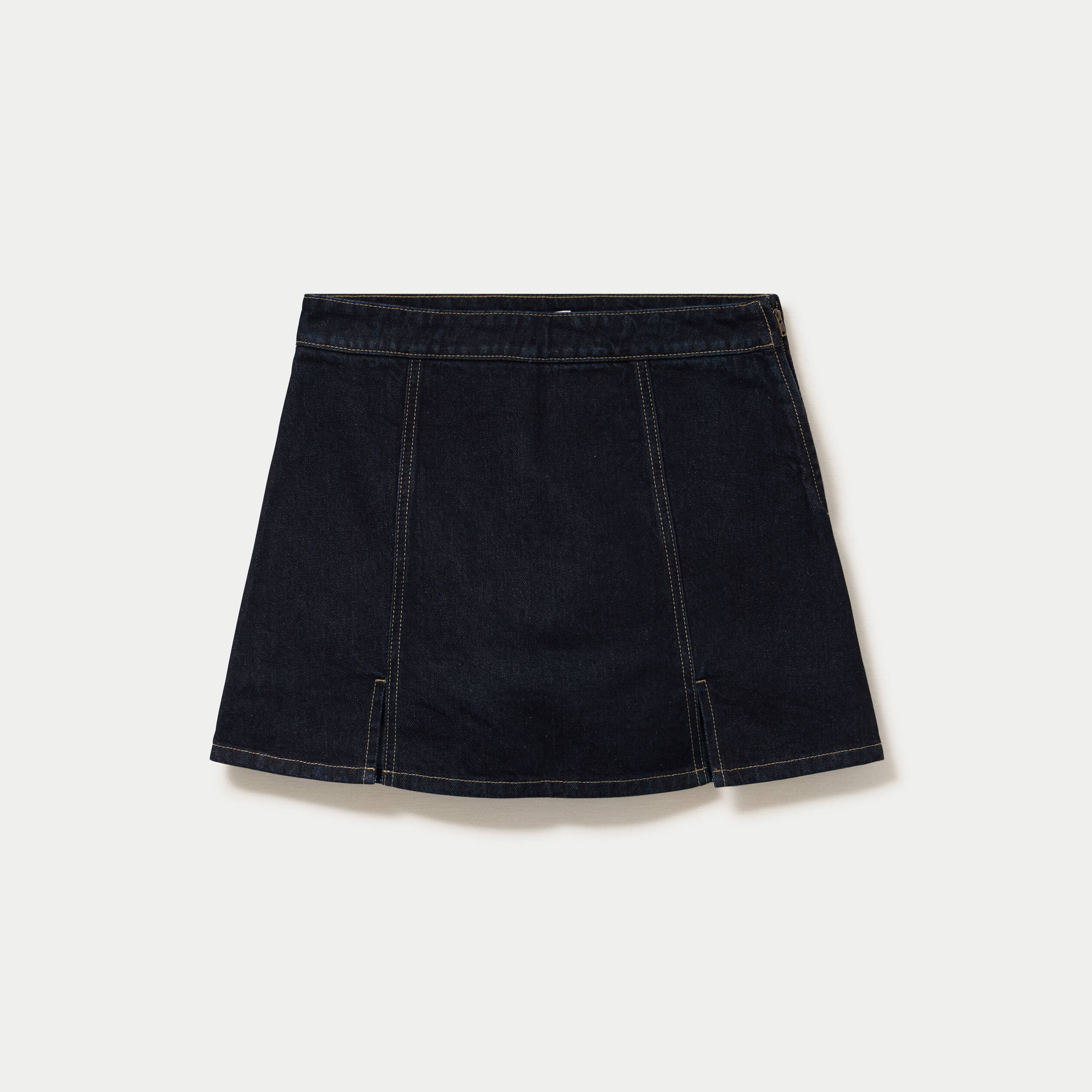Jupe-short trap&egrave;ze en jean denim brut femme