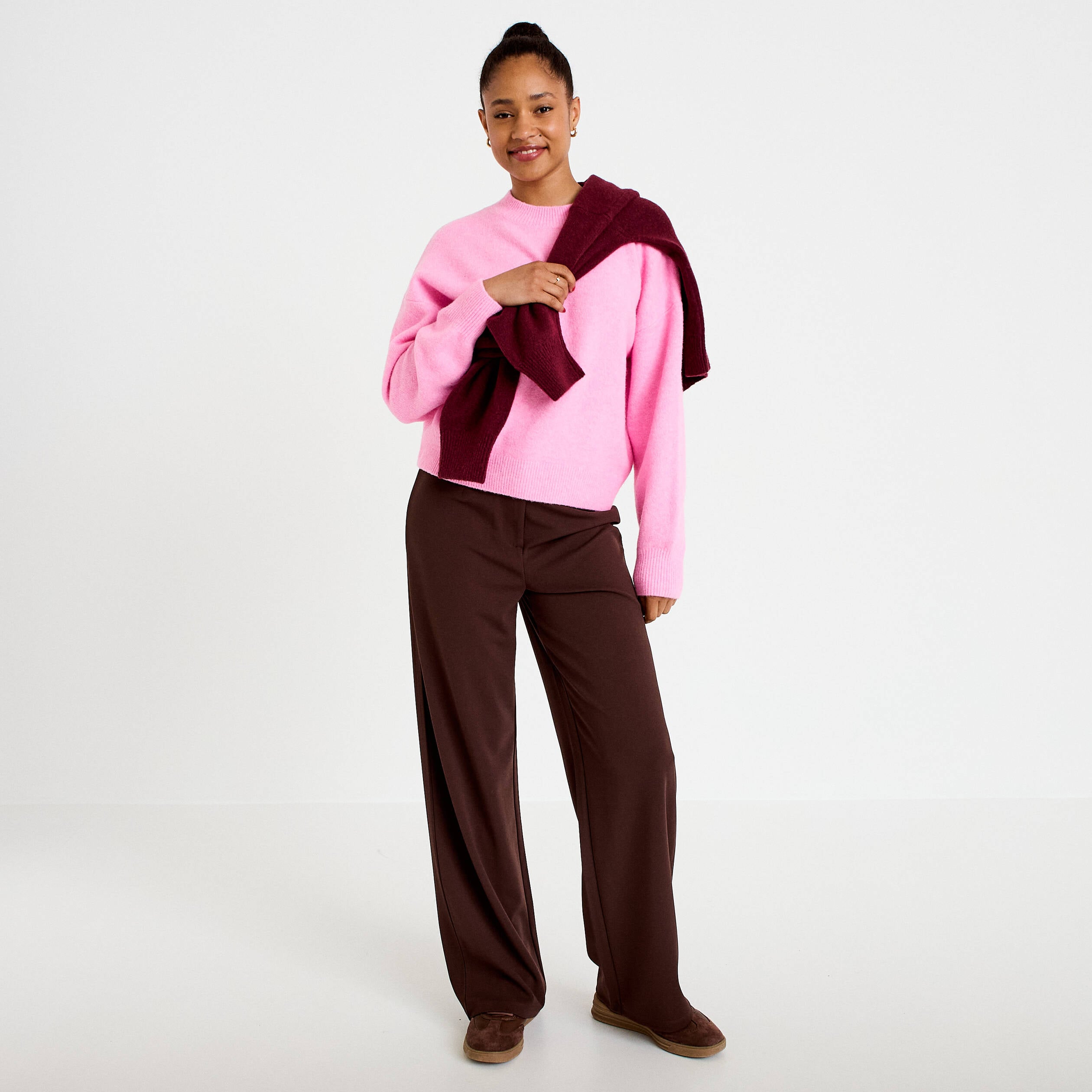 Pantalon large marron fonc&eacute; femme
