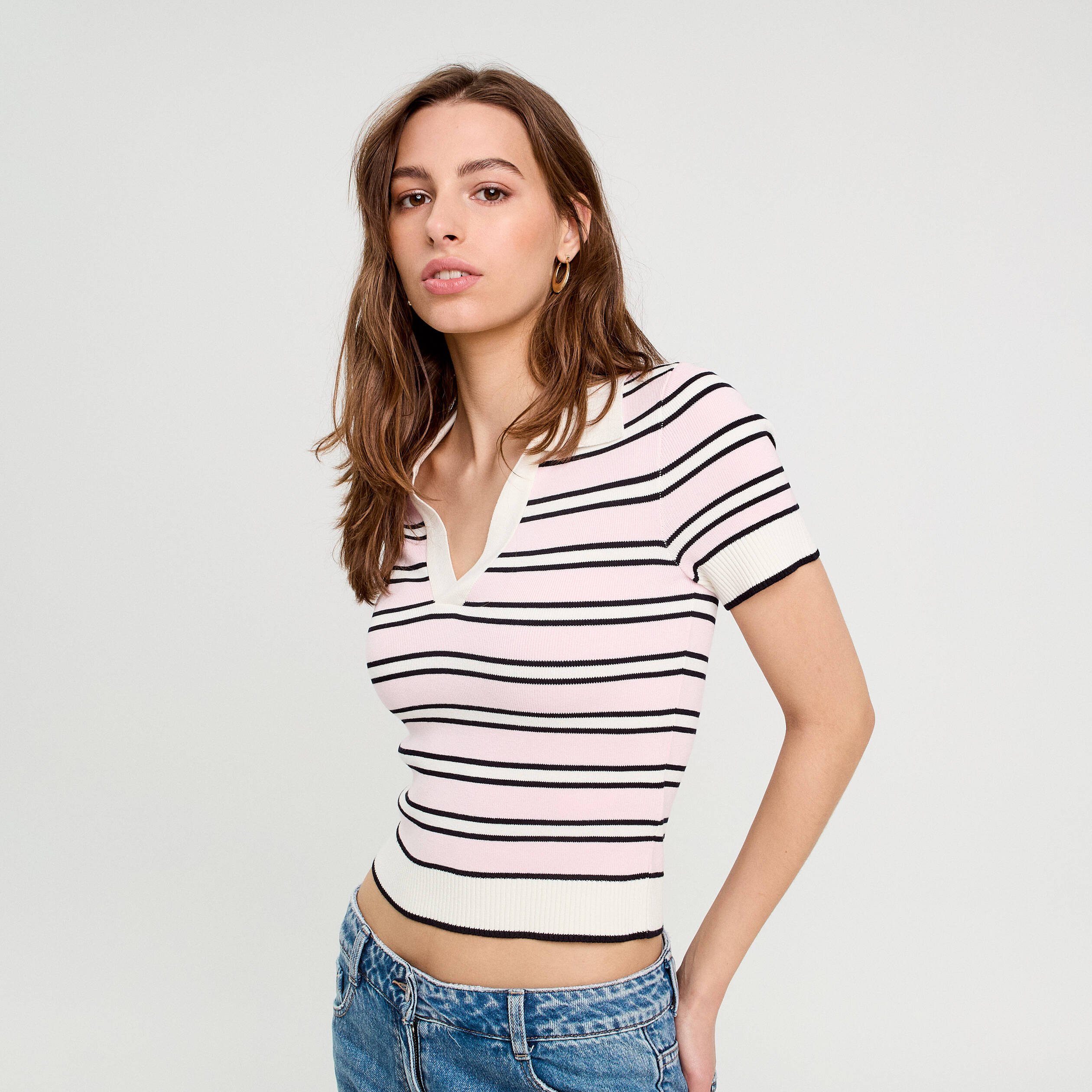 pull manches courtes col polo rose femme Pull manches courtes col polo rose femme