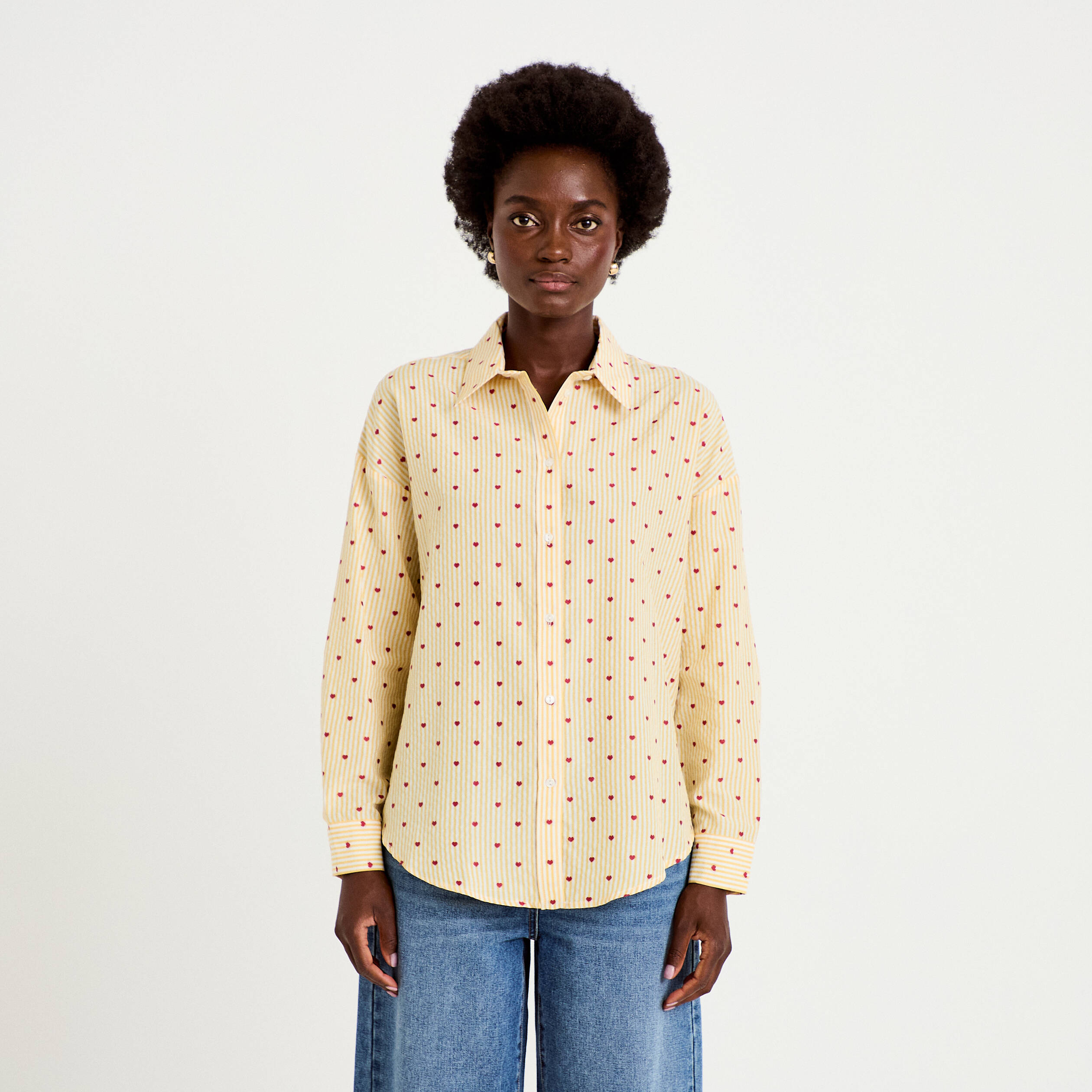 Chemise oversize manches longues jaune femme