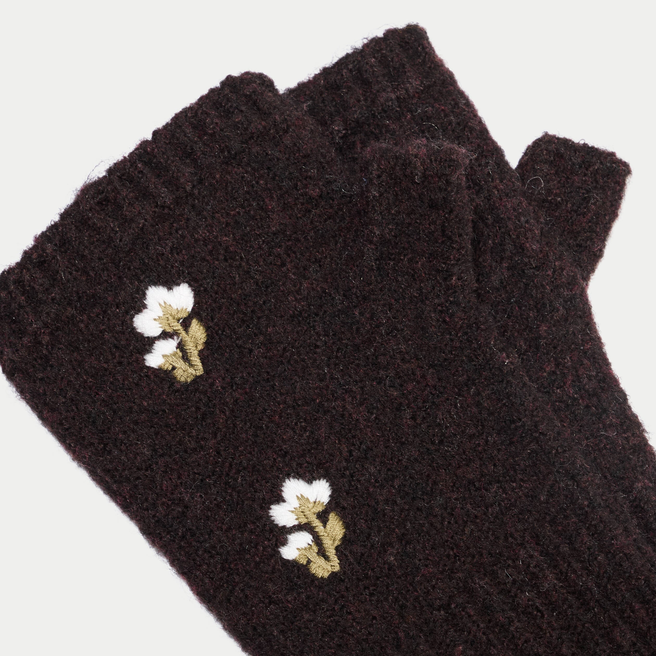 Mitaines avec broderie marron fonc&eacute; femme
