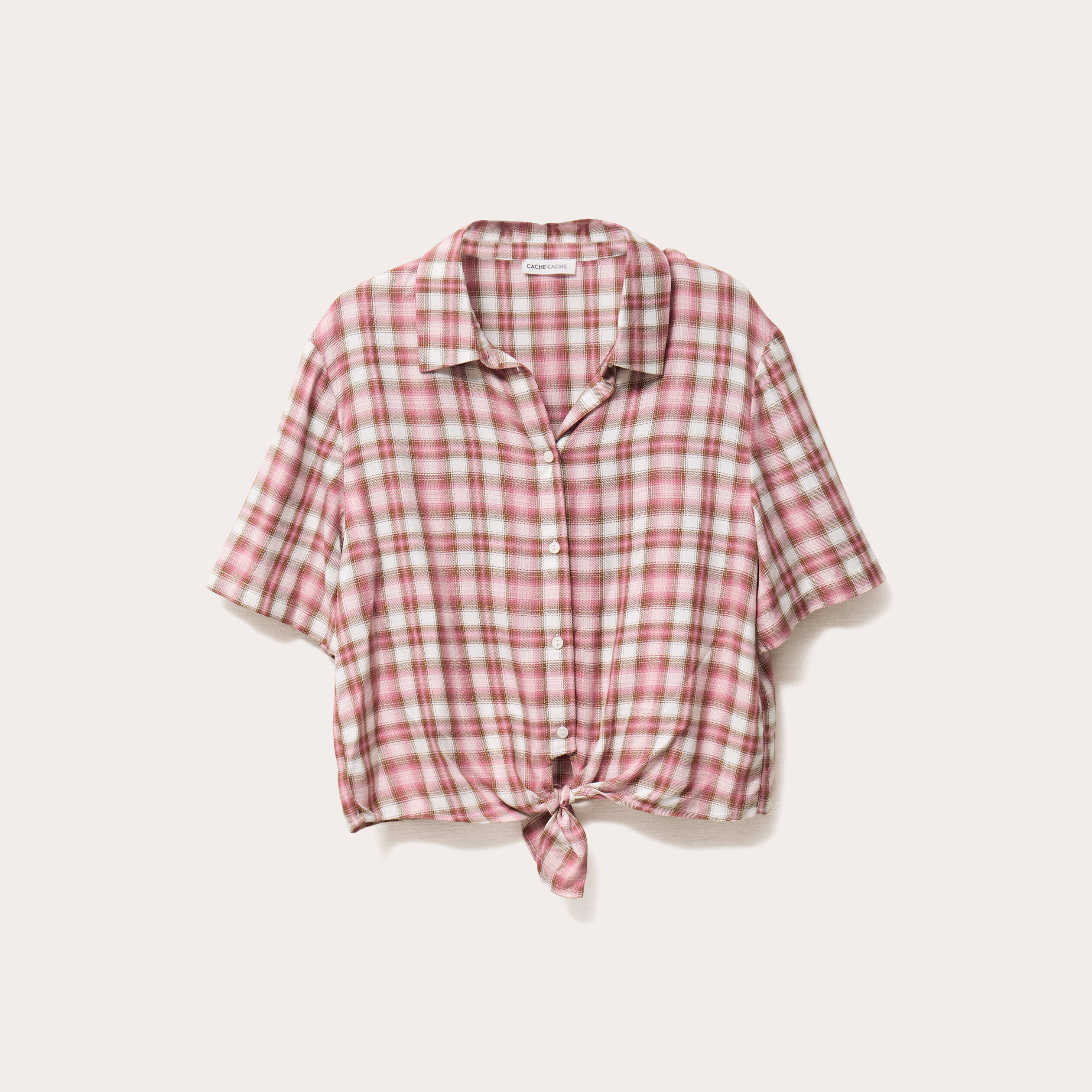 Chemise manches courtes nouée rose femme