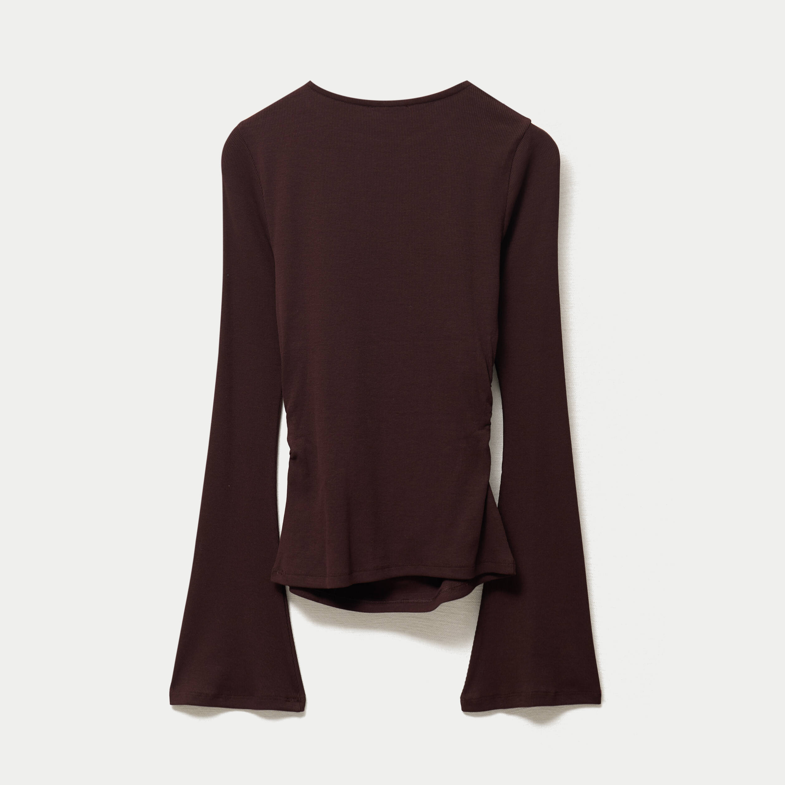 T-shirt ajust&eacute; col rond manches longues marron fonc&eacute; femme