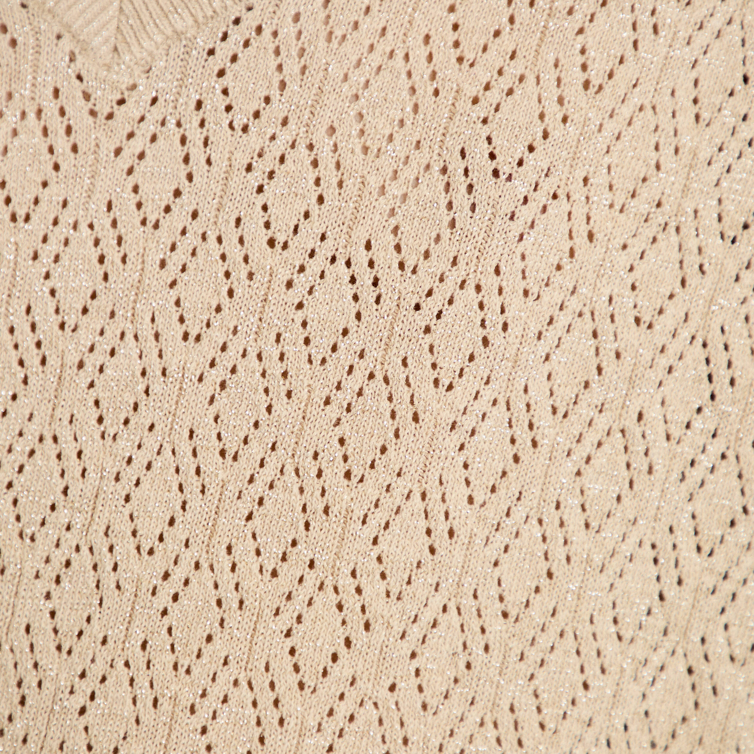 Pull ajour&eacute; col v manches courtes beige femme
