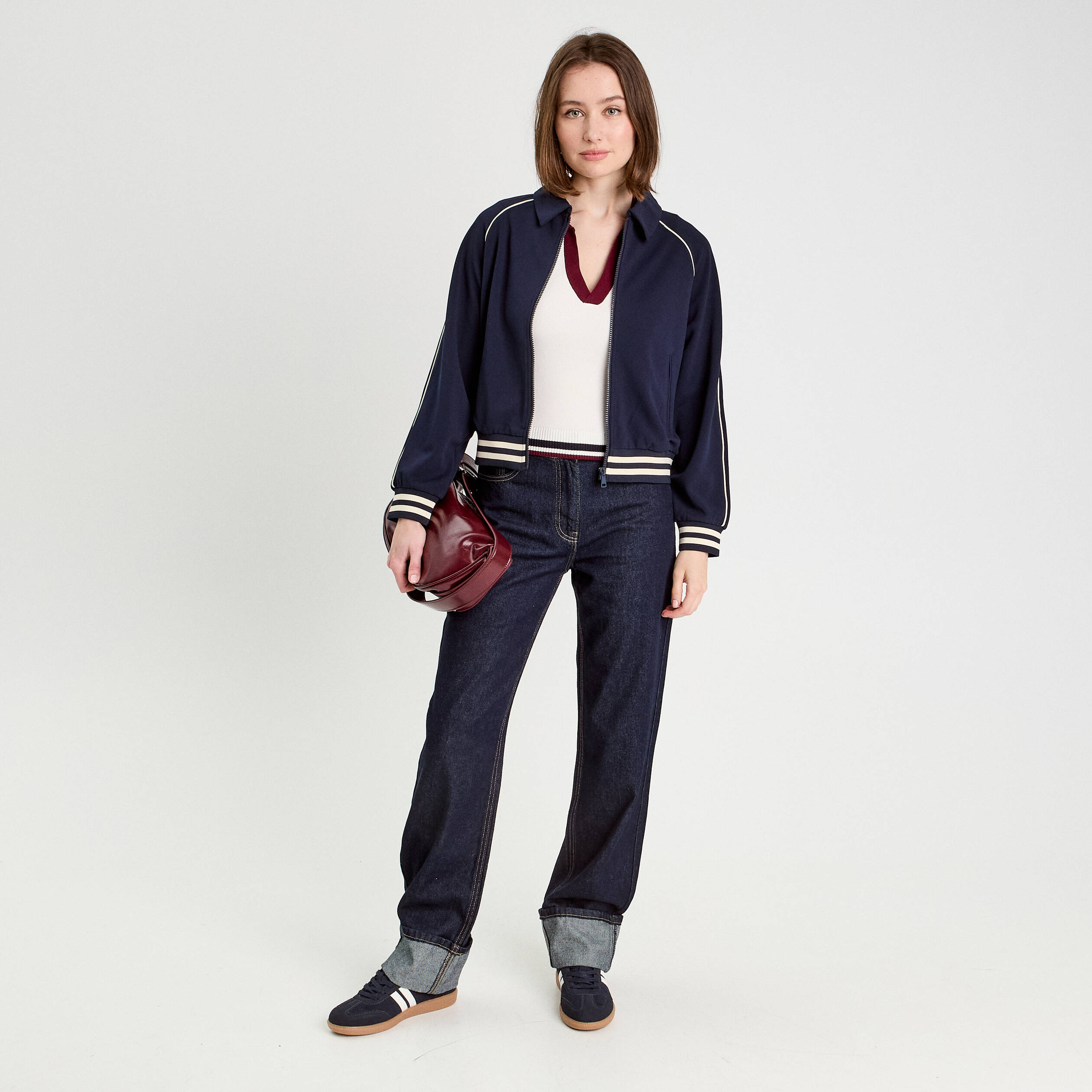 sweat zippe manches longues bleu marine femme Sweat zippé manches longues bleu marine femme