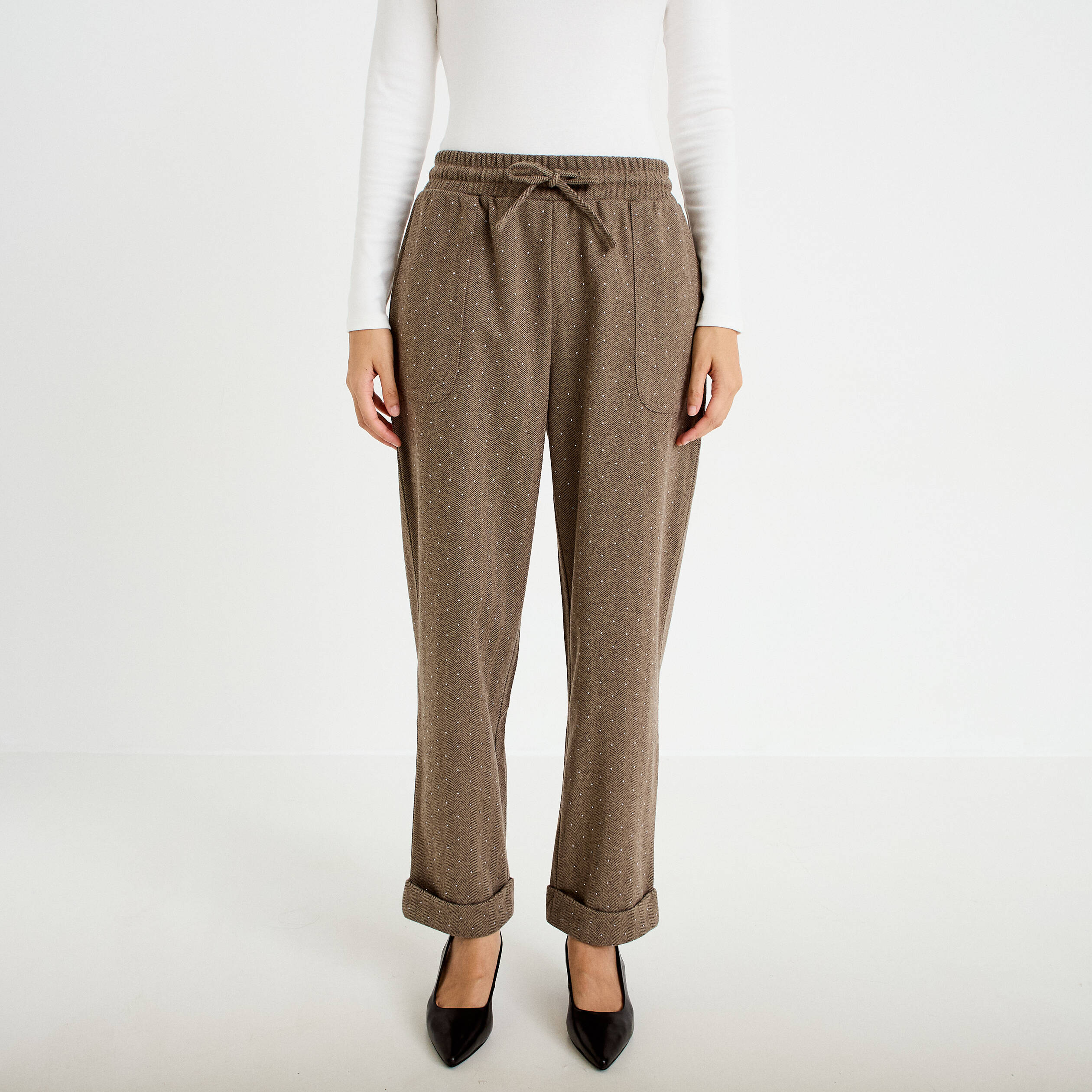 Jogging jegging en maille taupe femme