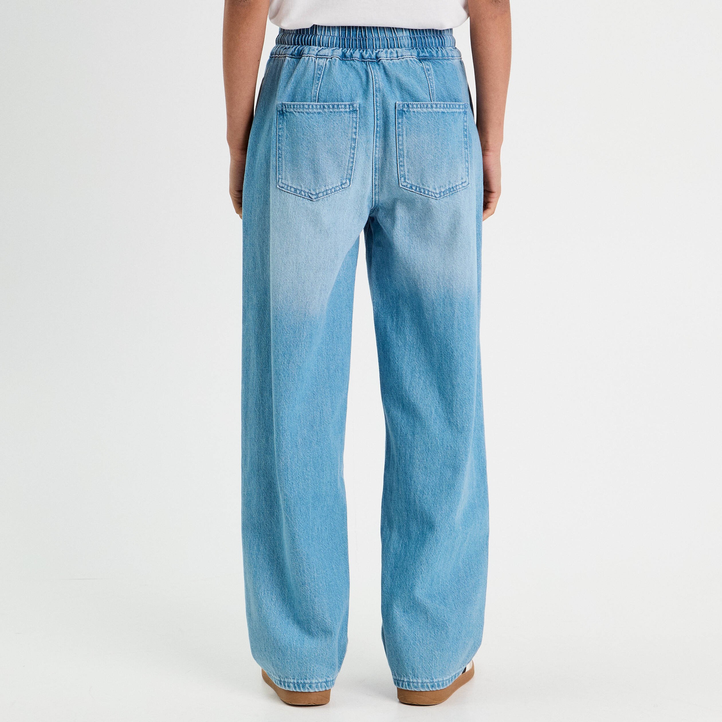 Jeans wide leg taille élastiquée denim double stone femme