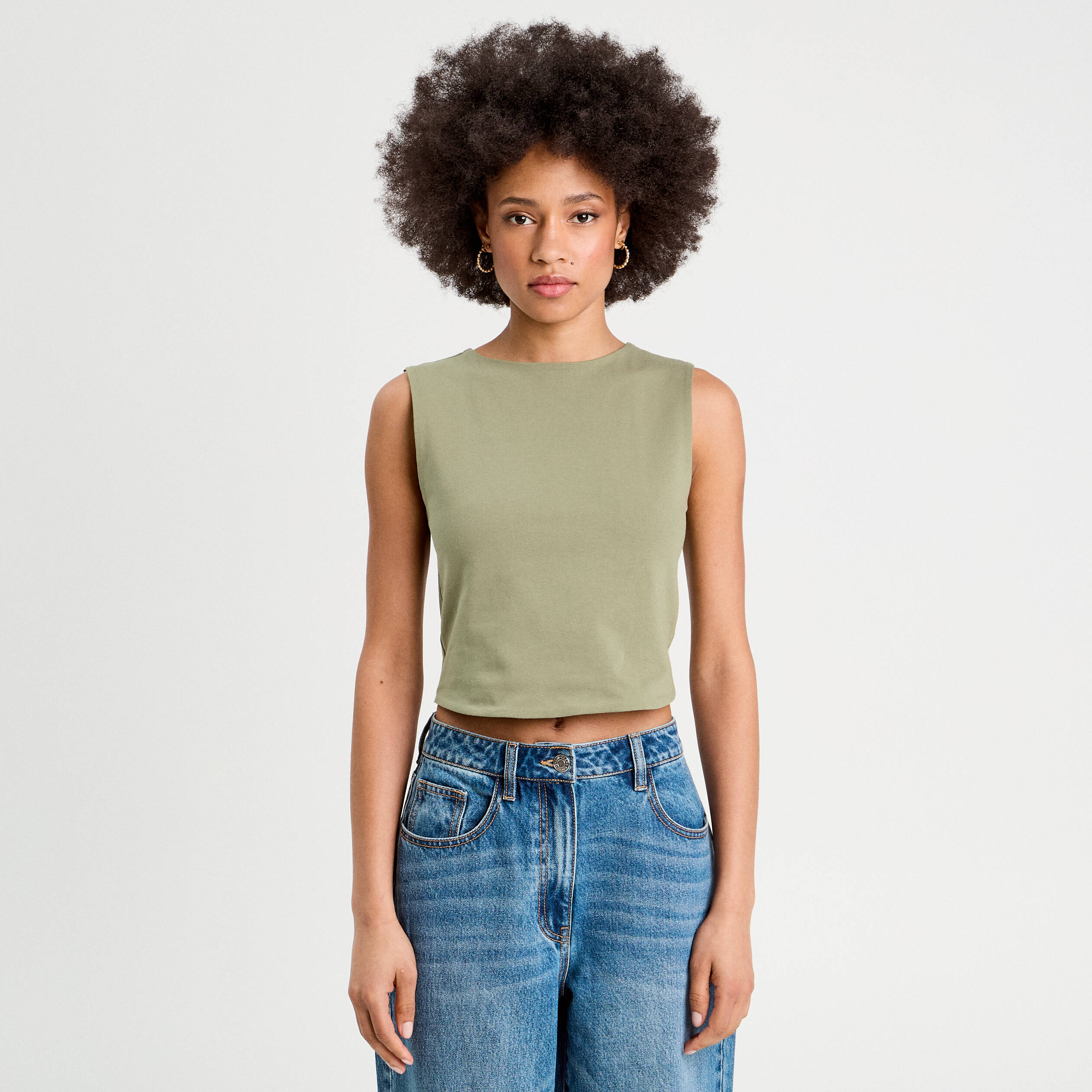 Débardeur cropped vert kaki femme