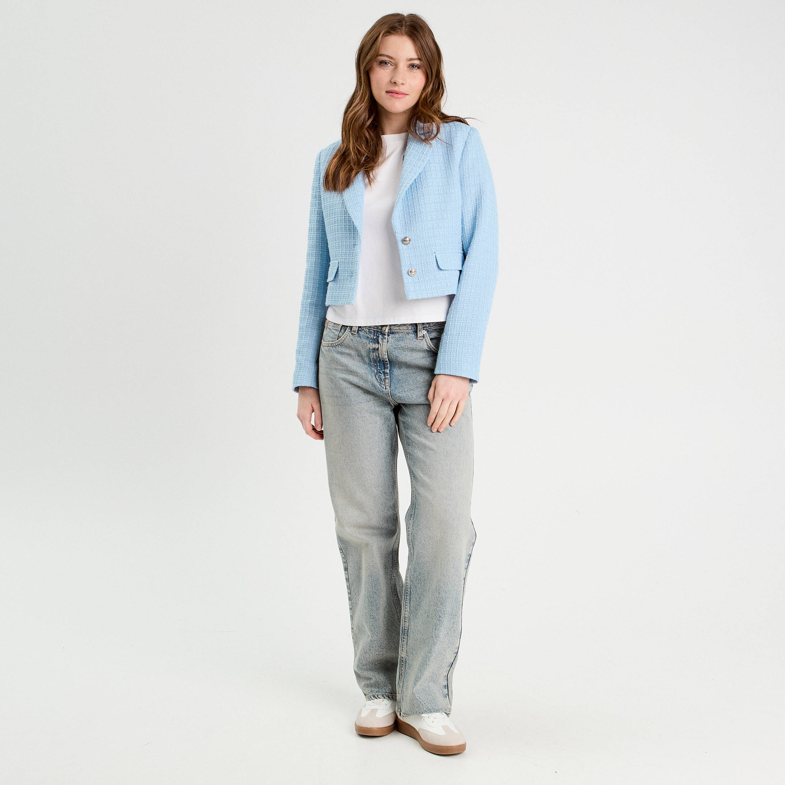 Veste blazer cintrée bleu turquoise femme