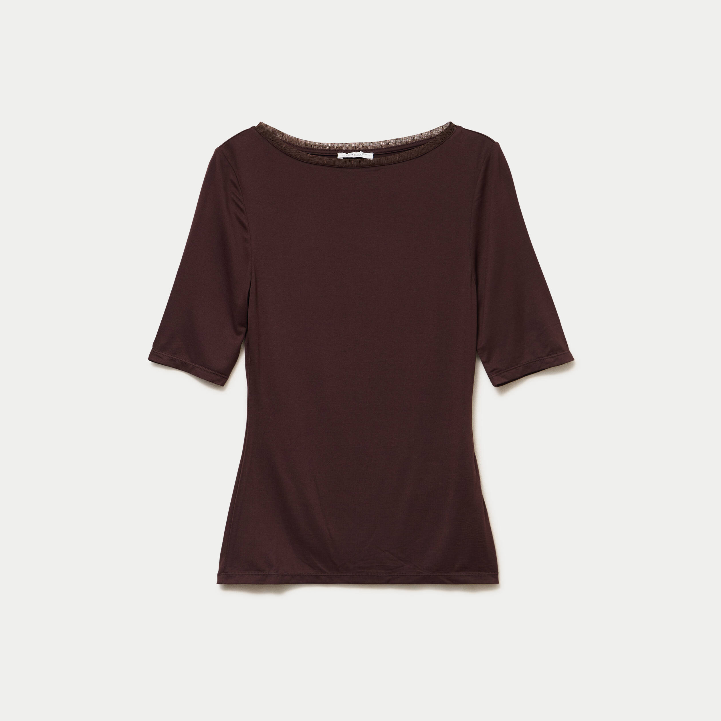 T-shirt ajust&eacute; manches courtes marron fonc&eacute; femme