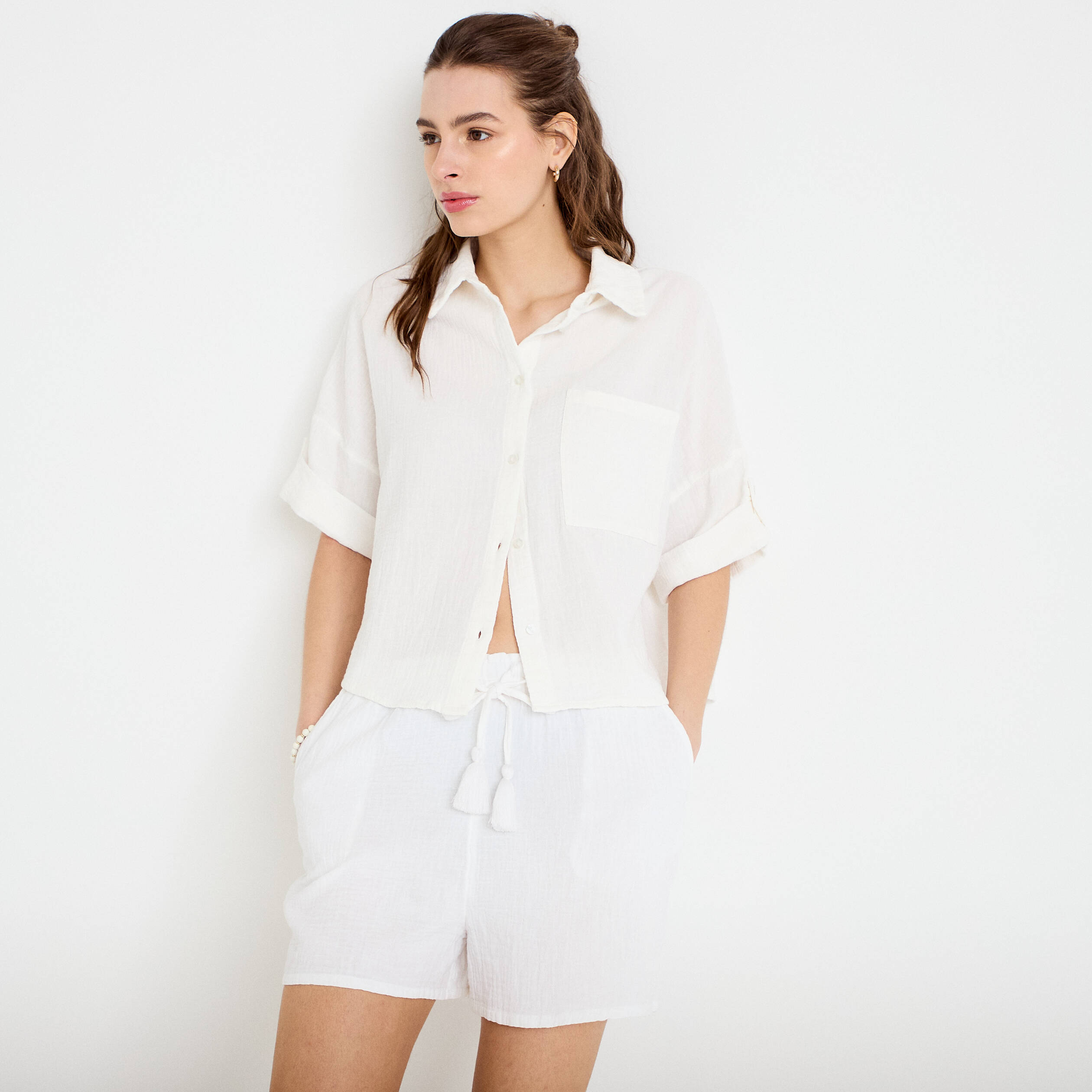 Chemise manches 3/4 ecru femme