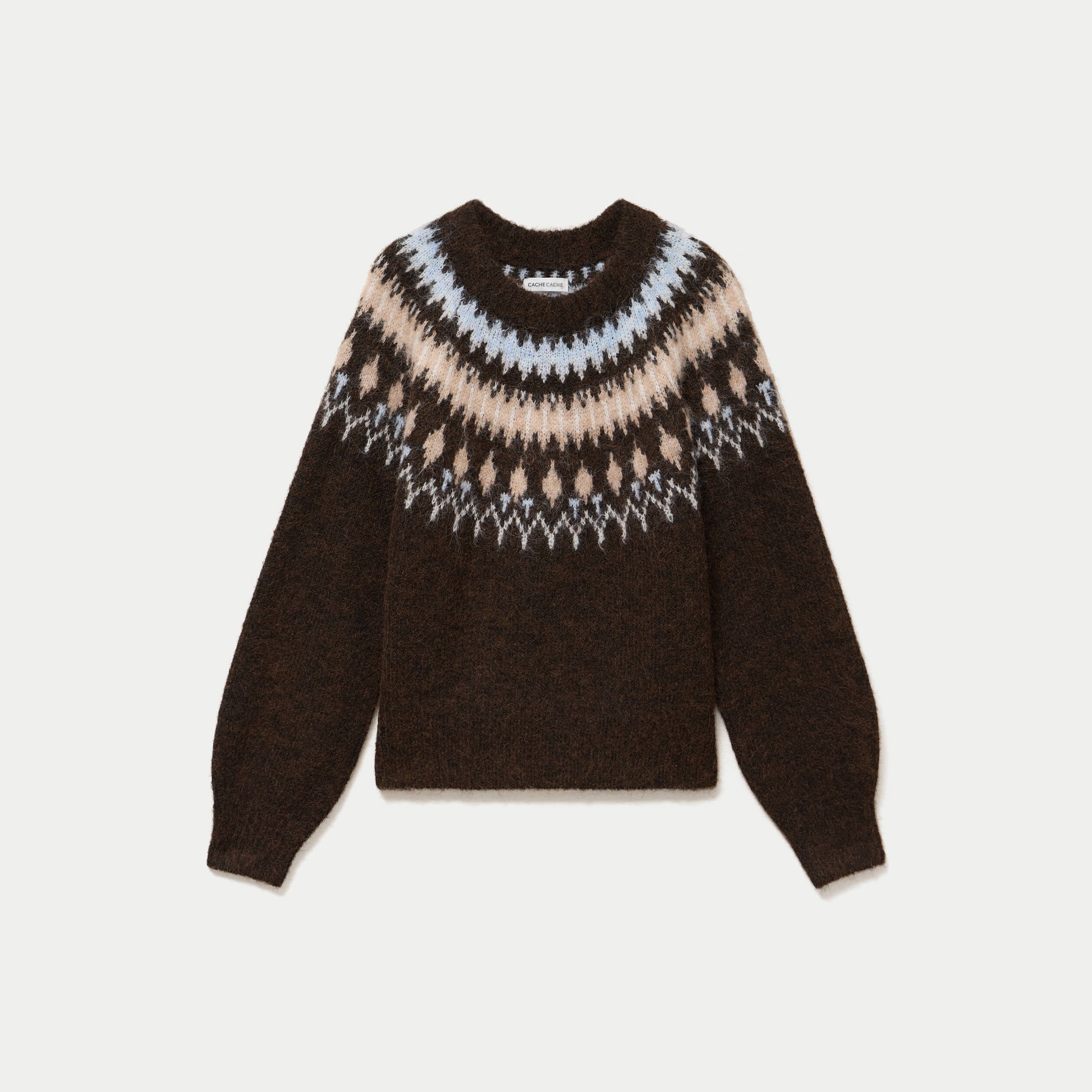 Pull col rond manches longues marron fonc&eacute; femme
