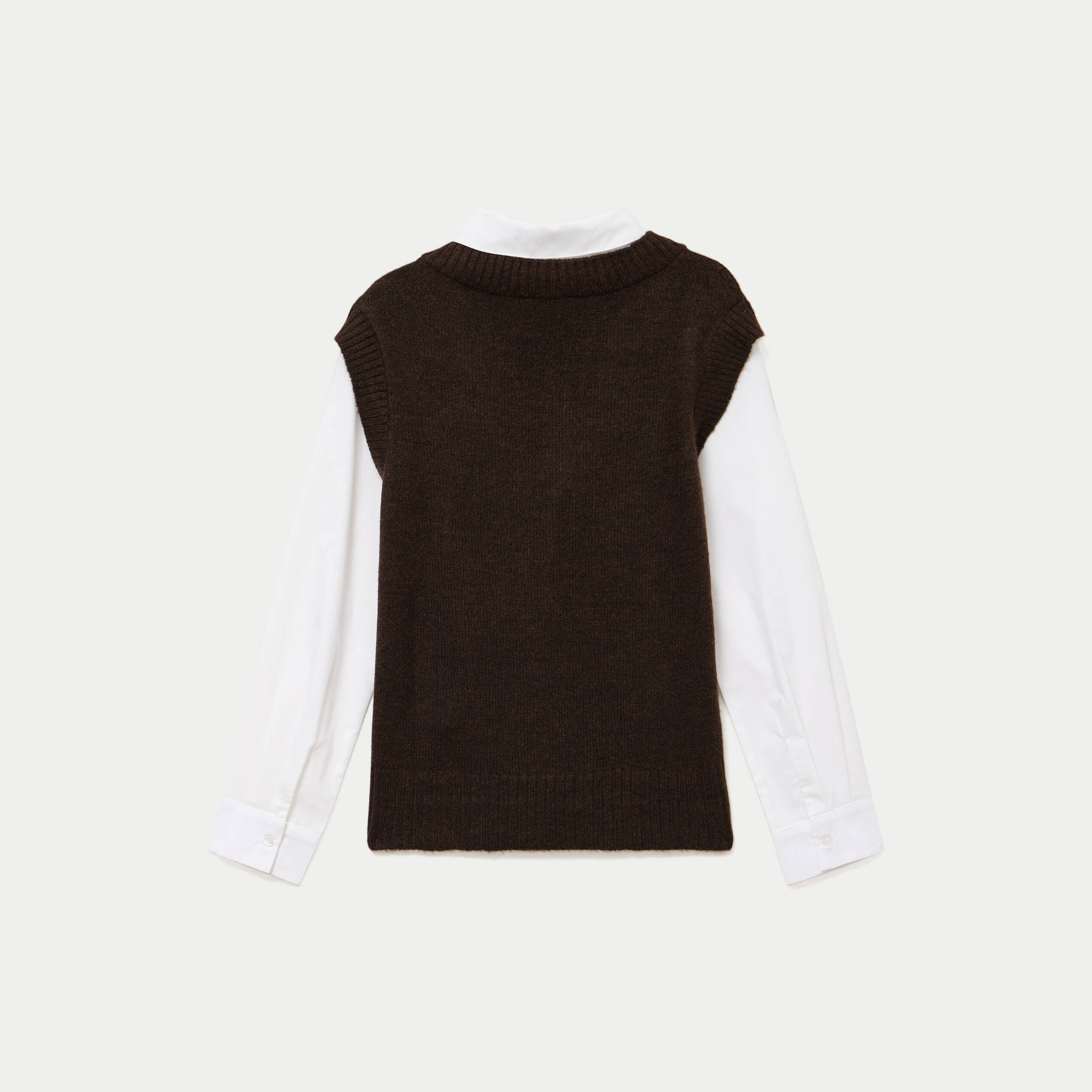 Pull chemise 2-en-1 marron femme