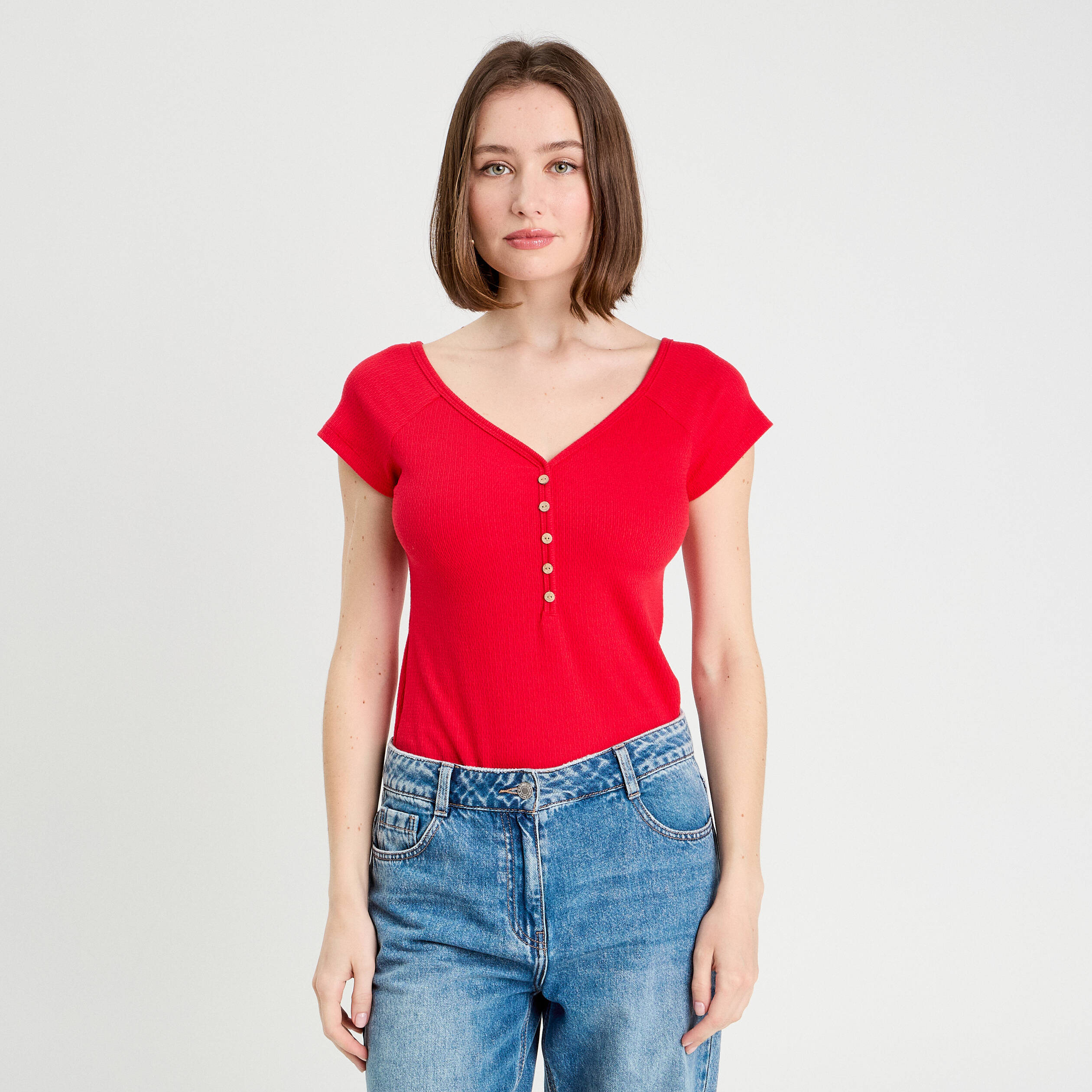 Body manches courtes rouge femme