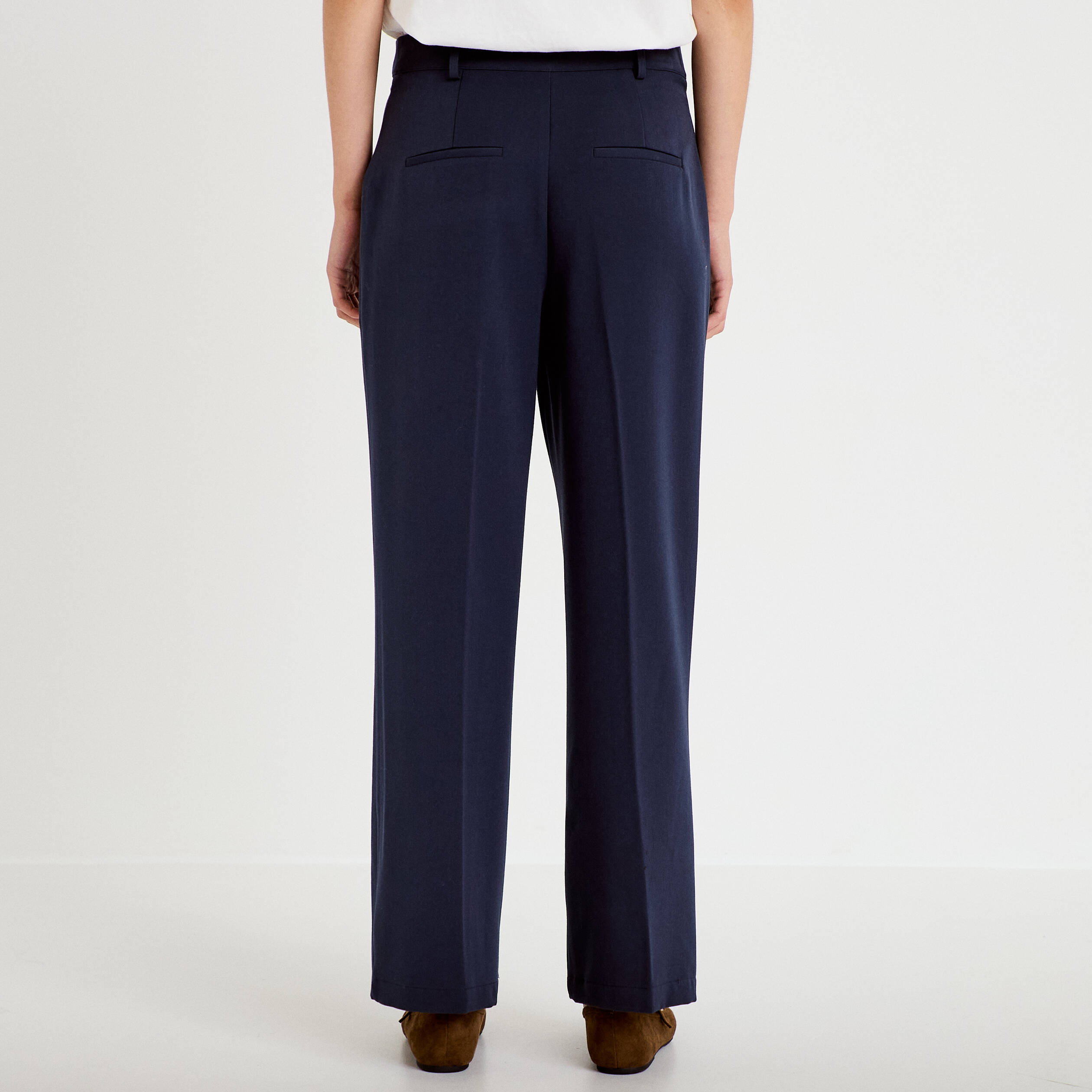 Pantalon bootcut taille haute bleu marine femme