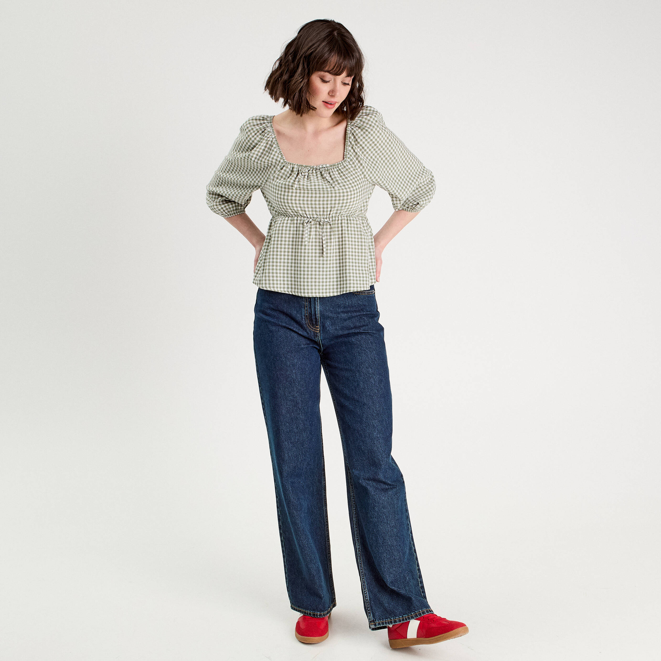 Blouse manches 3/4 vert kaki femme