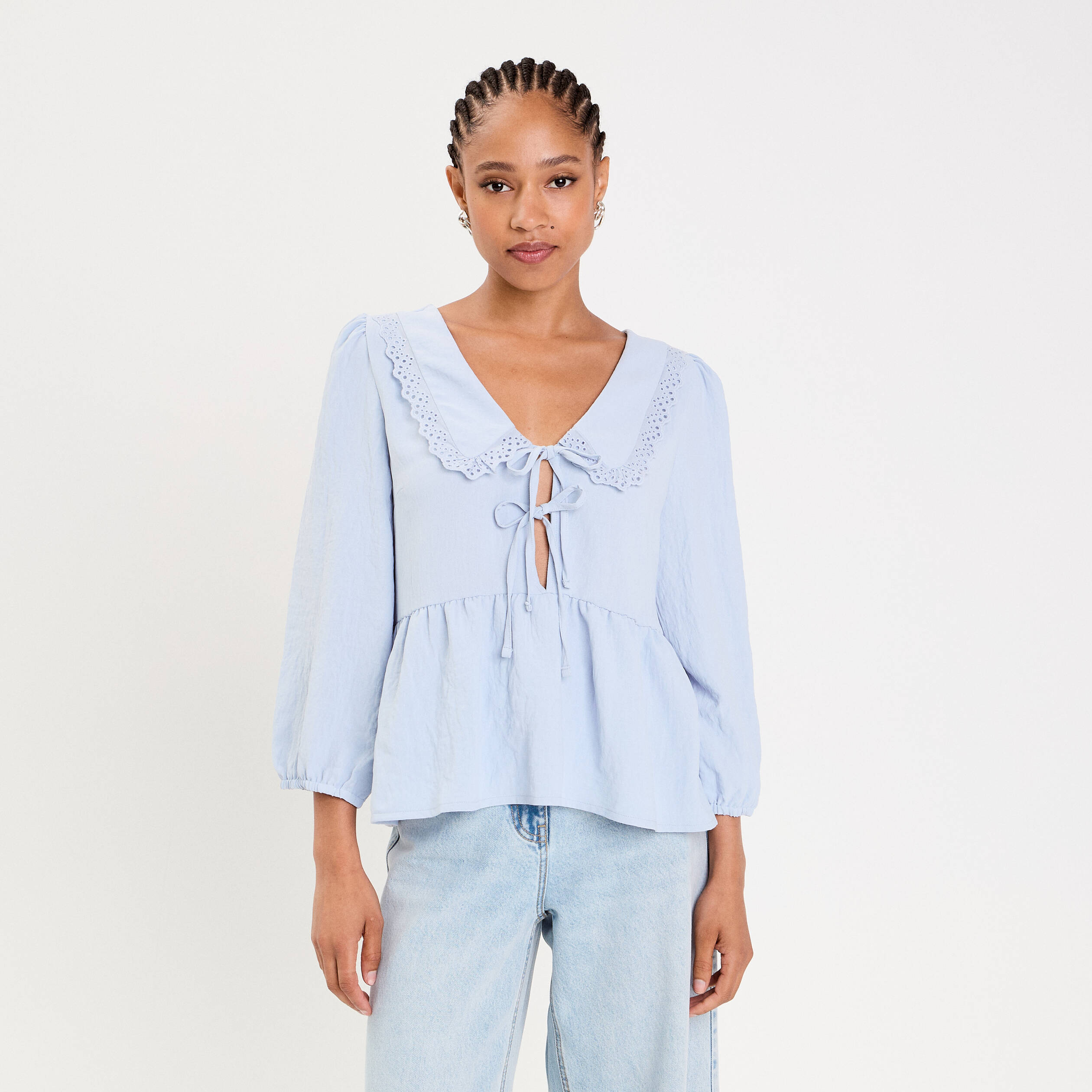 Blouse col claudine denim snow gris femme