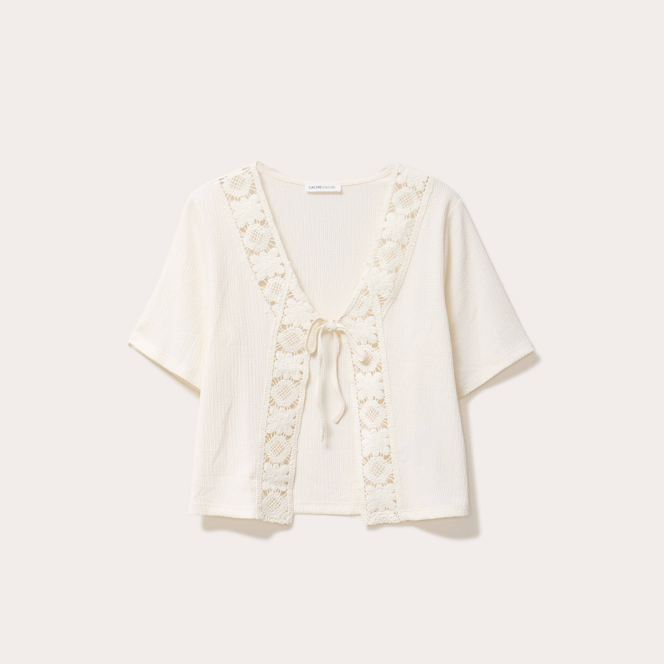blouse manches courtes nouee ecru femme Blouse manches courtes nouée ecru femme