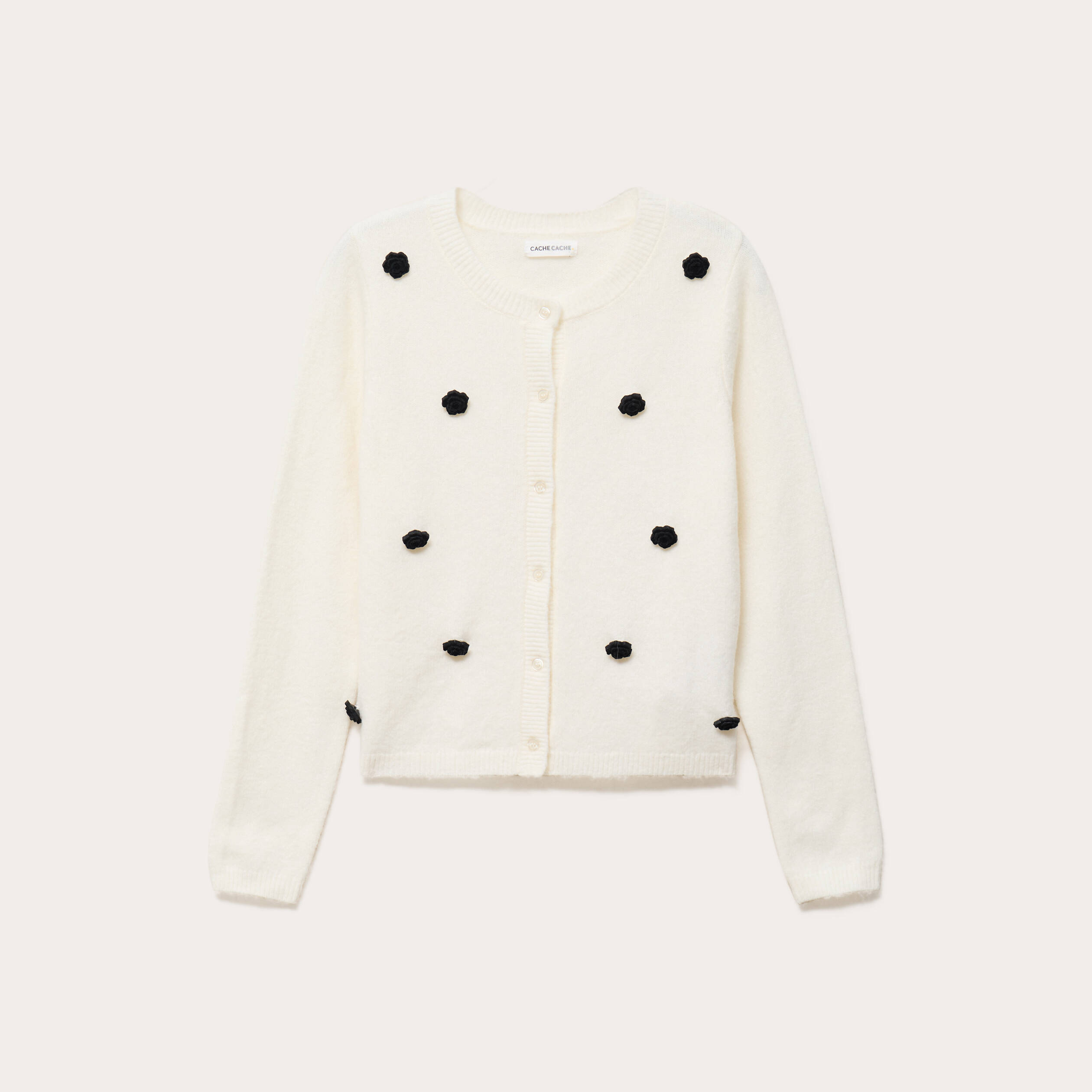 Gilet fleurs en relief ecru femme