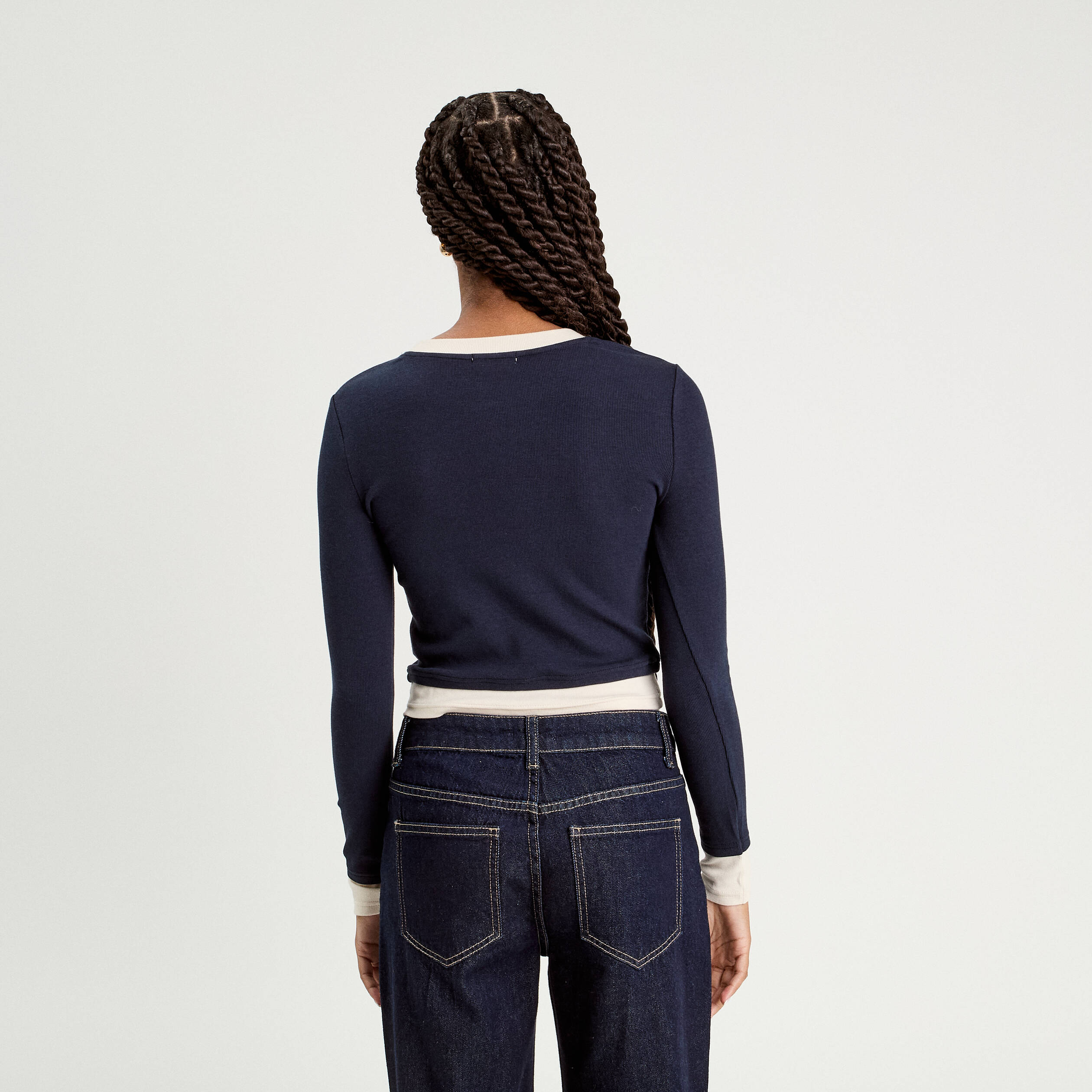 t shirt cropped 2 en 1 bleu marine femme T-shirt cropped 2-en-1 bleu marine femme