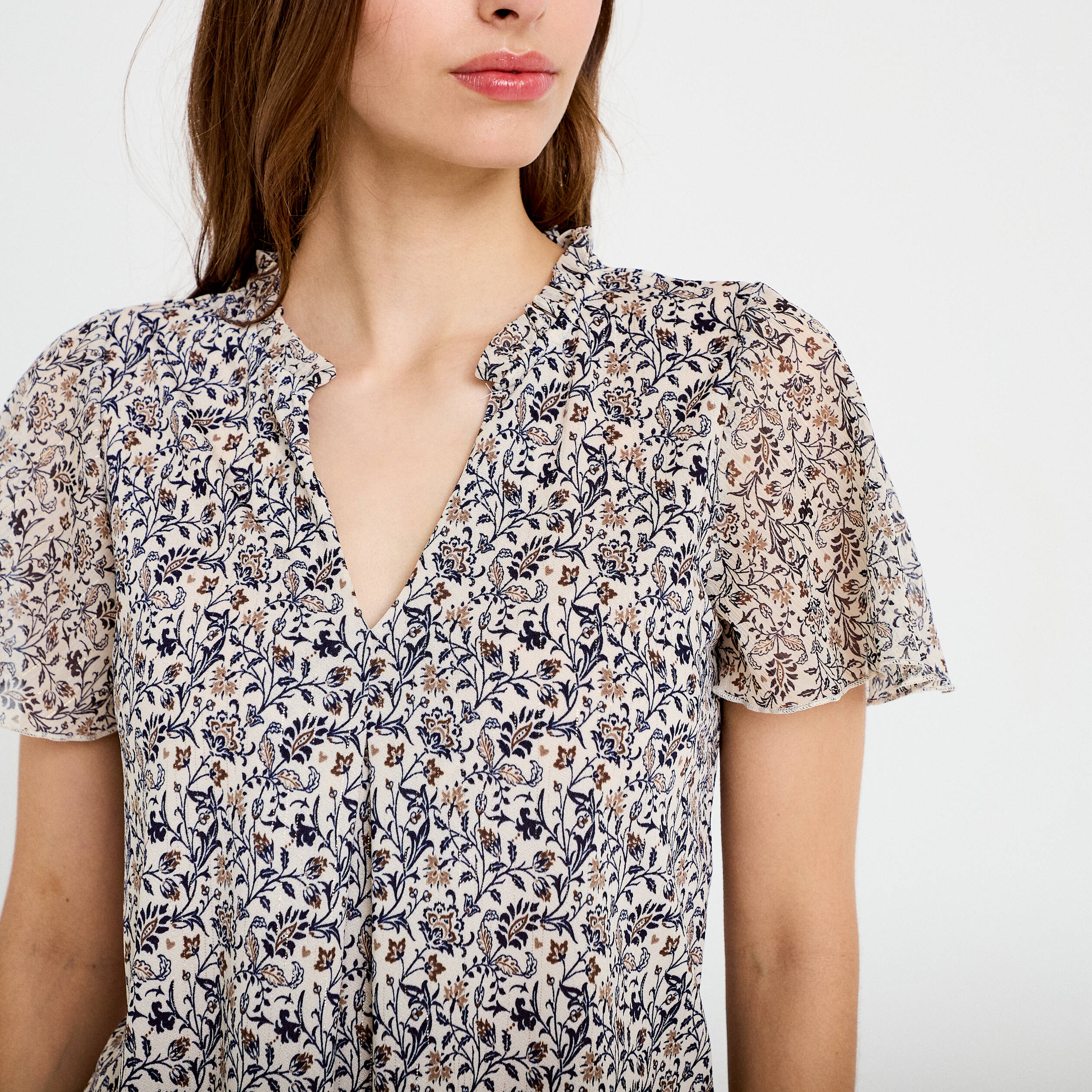 Blouse droite longue manches courtes blanc femme
