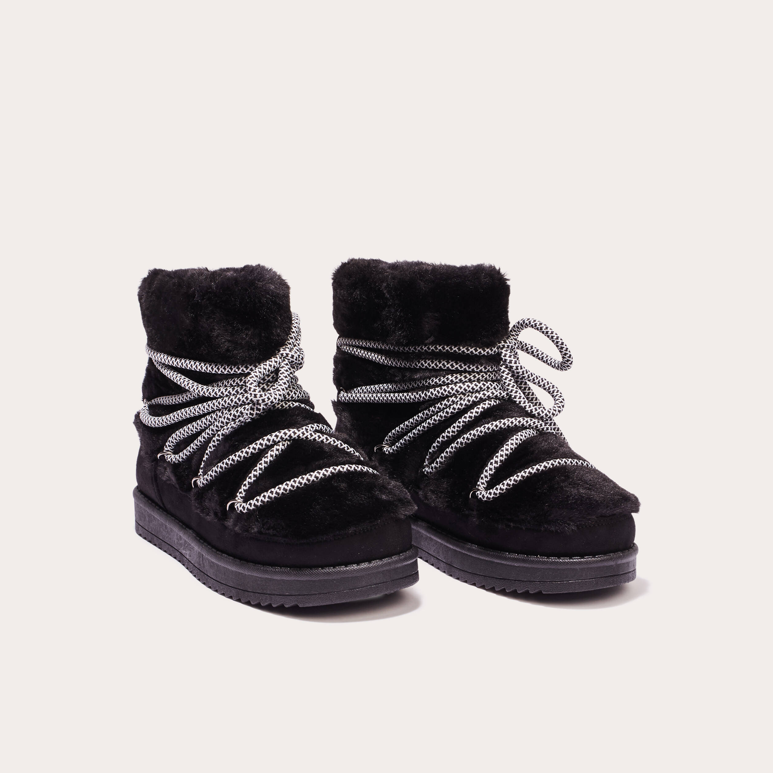 bottines fausse fourrure a lacets noir femme Bottines fausse fourrure à lacets noir femme