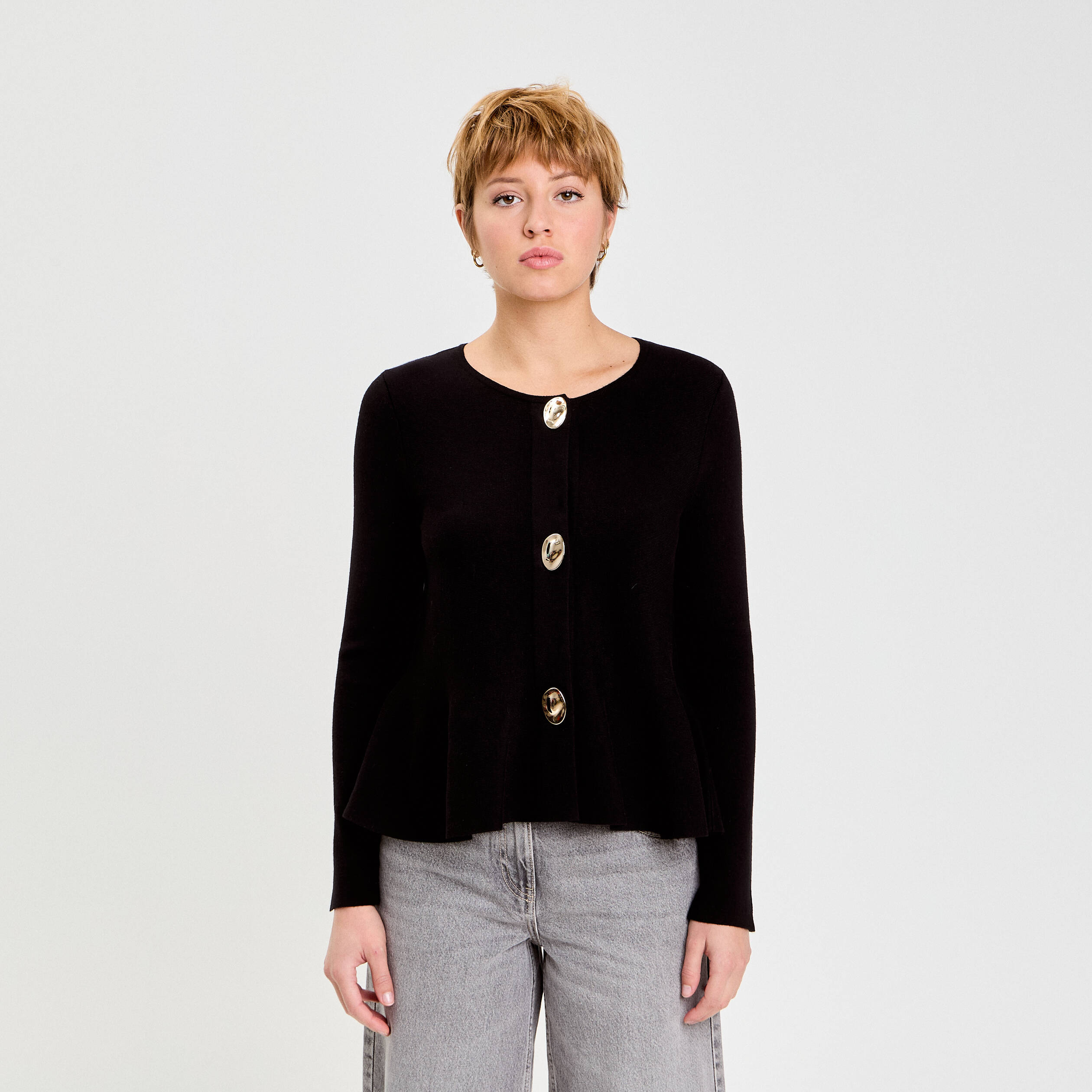 Gilet p&eacute;plum noir femme