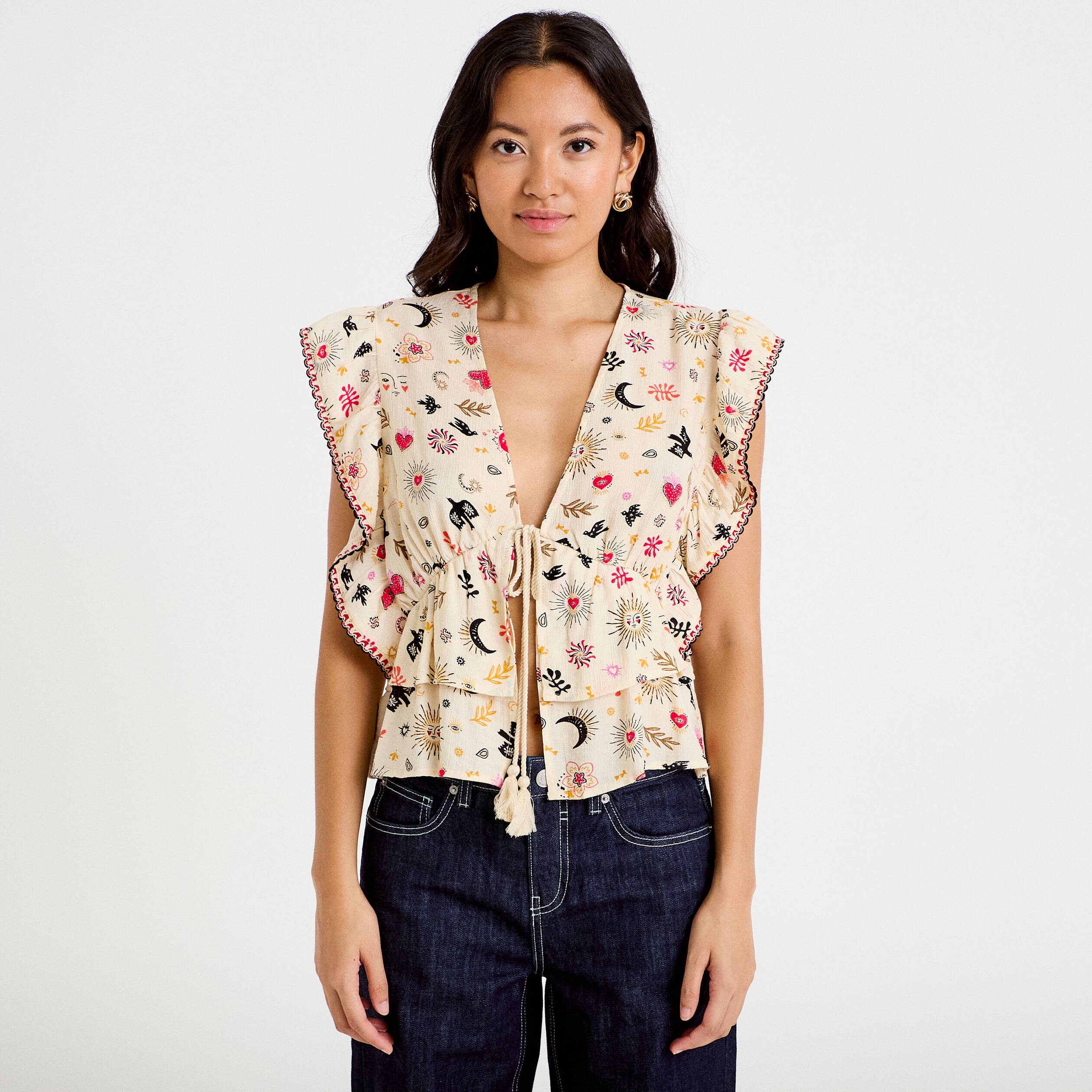 Blouse droite sans manches blanc femme