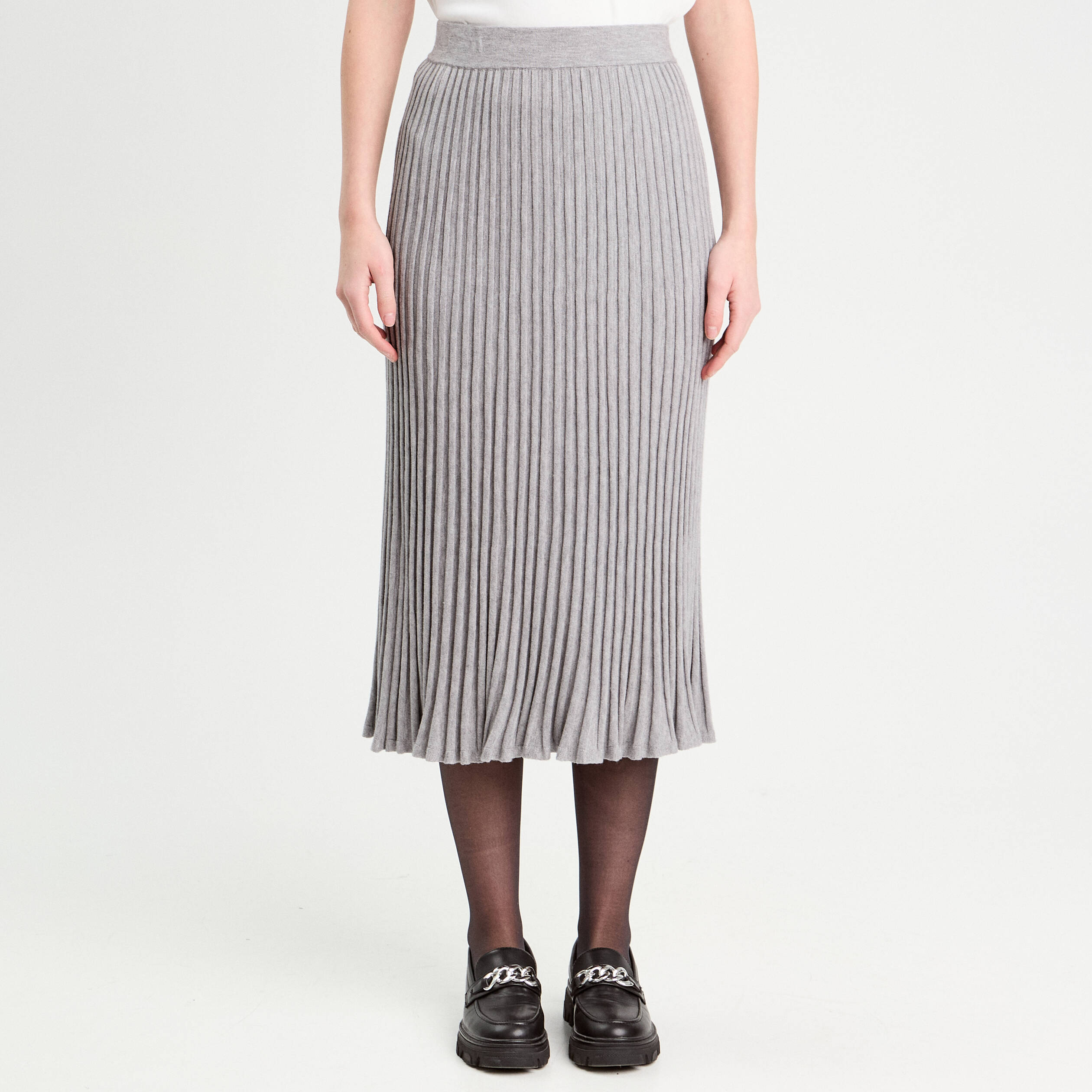 jupe tricot midi droite gris clair femme Jupe tricot midi droite gris clair femme