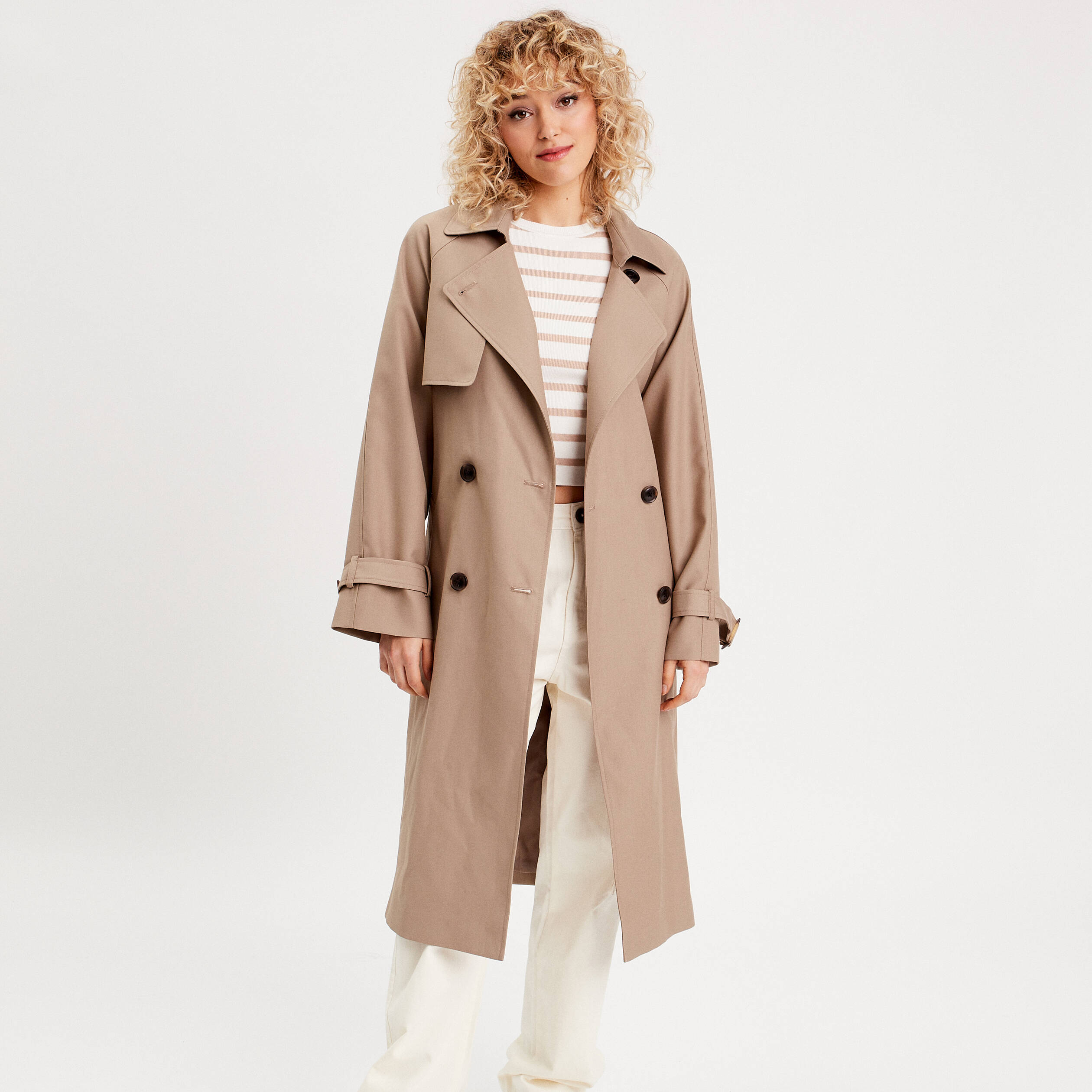 Trench long cintr ceintur sable femme Vibs