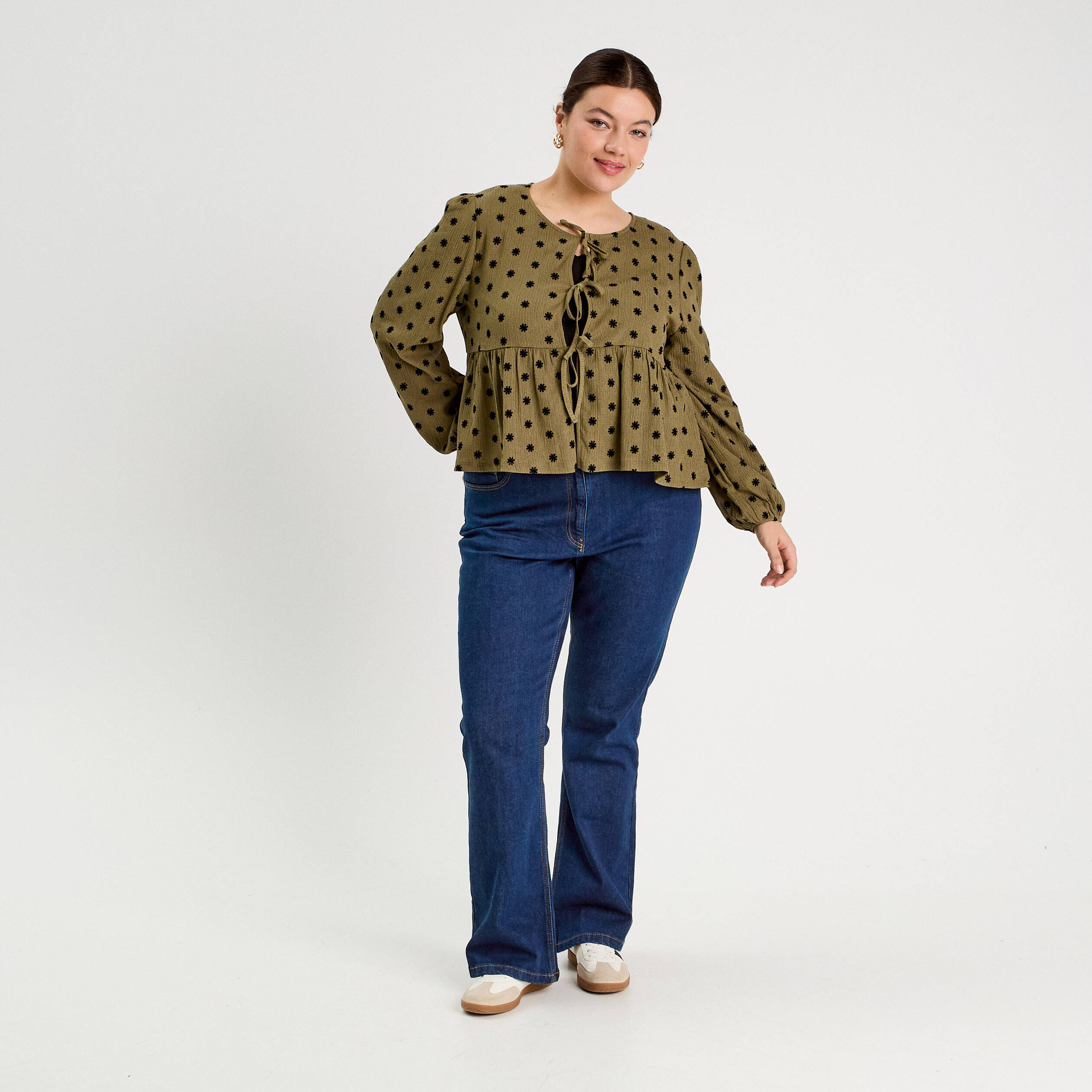 Blouse avec noeuds beige femme
