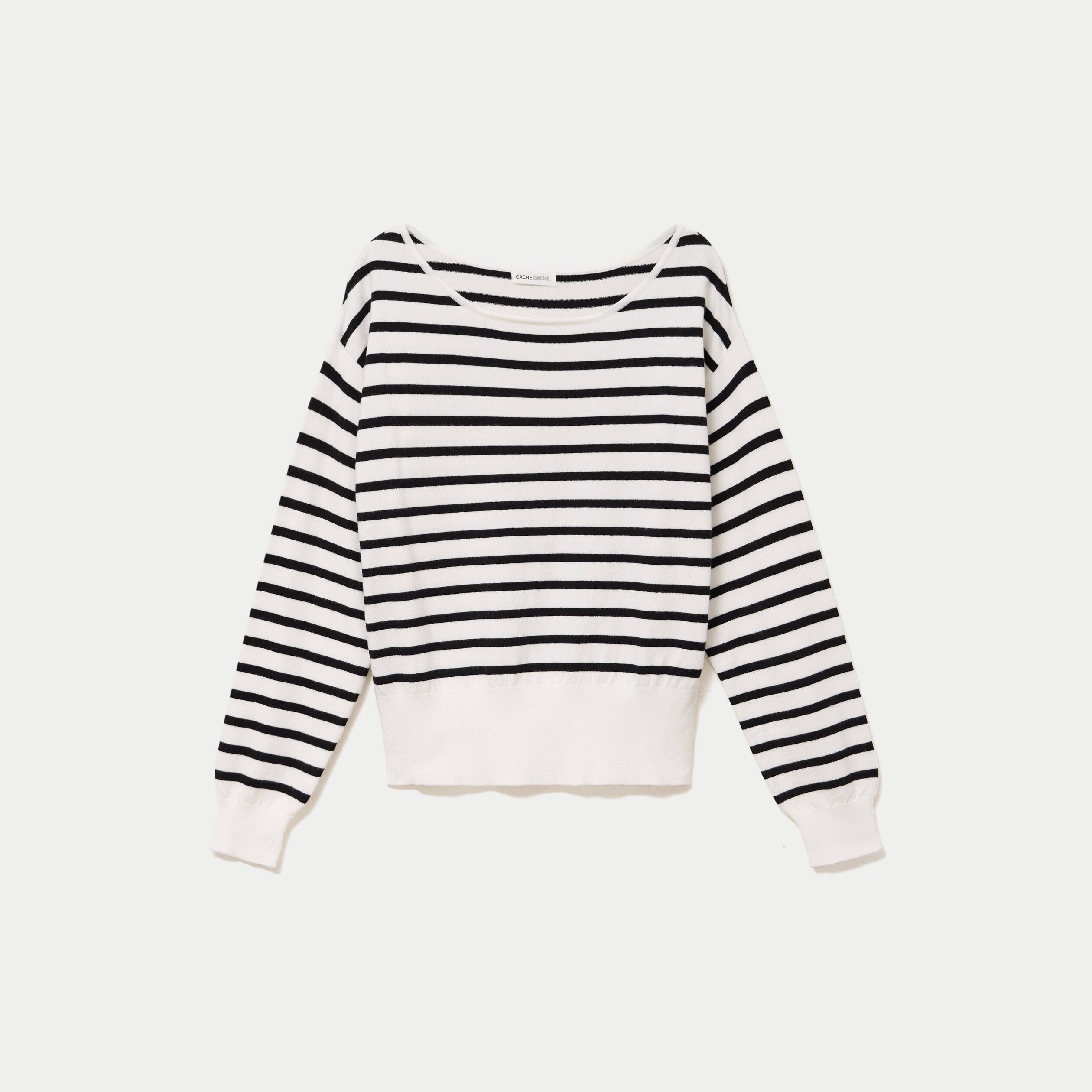 Pull ample manches longues fin blanc femme