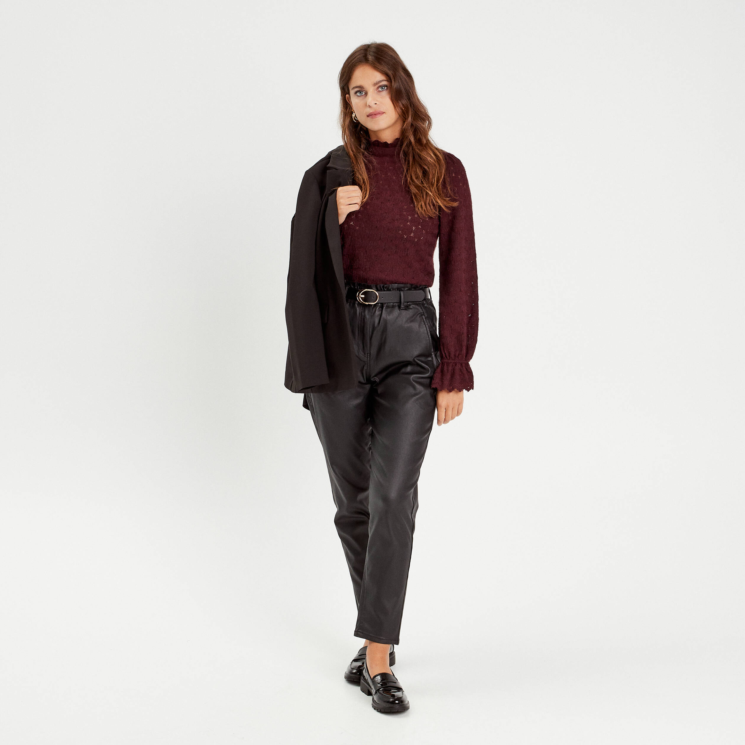 pantalon slouchy enduit 78eme noir femme Pantalon slouchy enduit 7/8ème noir femme