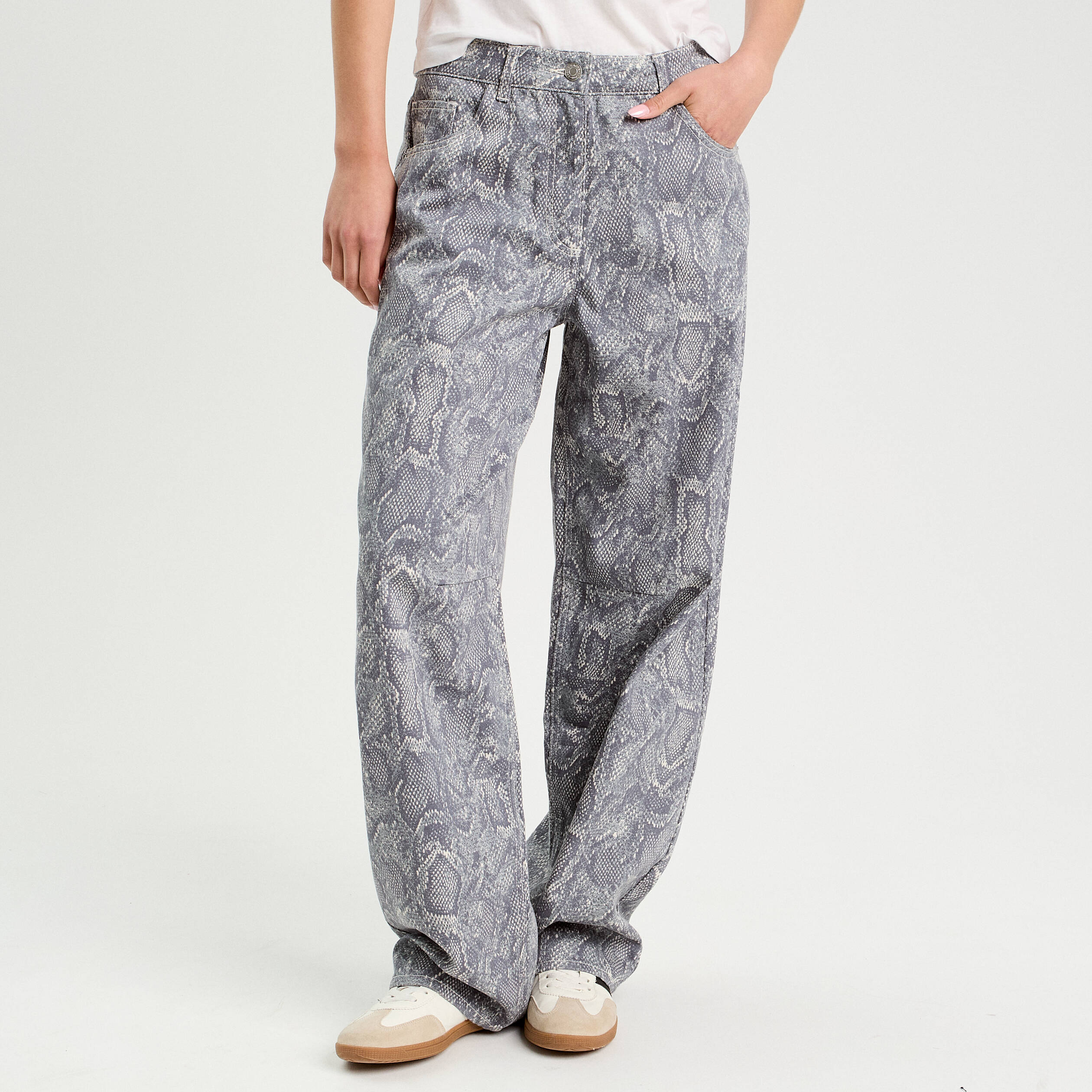 Pantalon ballon large bleu gris femme
