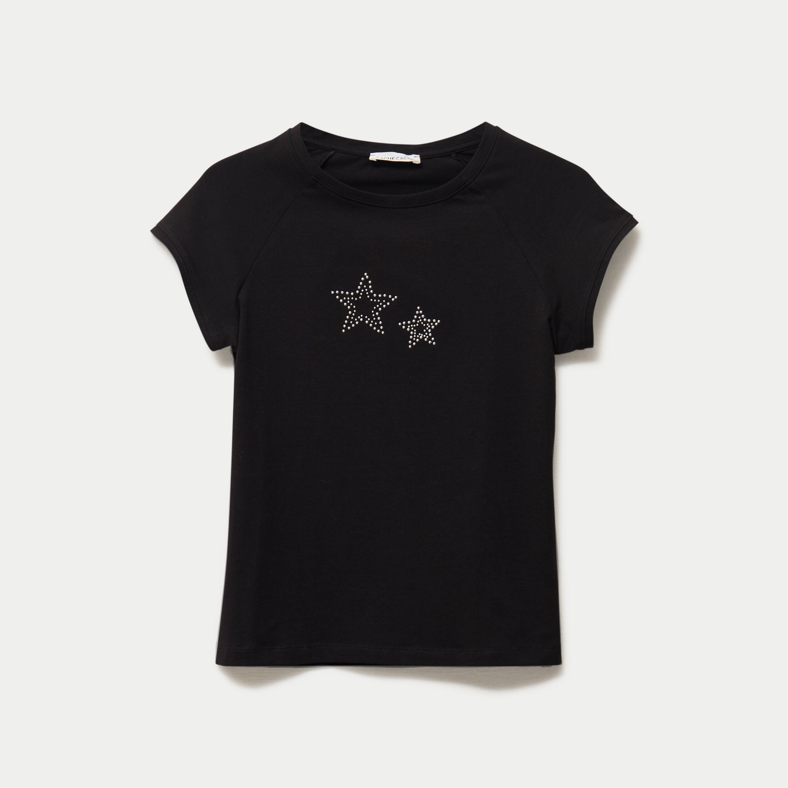 T-shirt ajust&eacute; court col rond noir femme