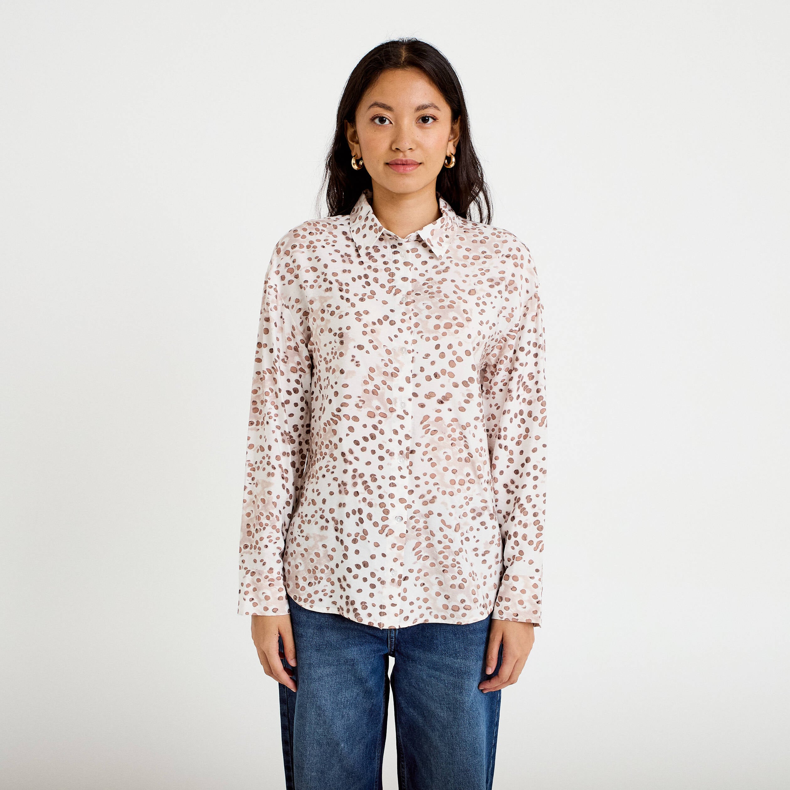 Chemise droite manches longues blanc femme