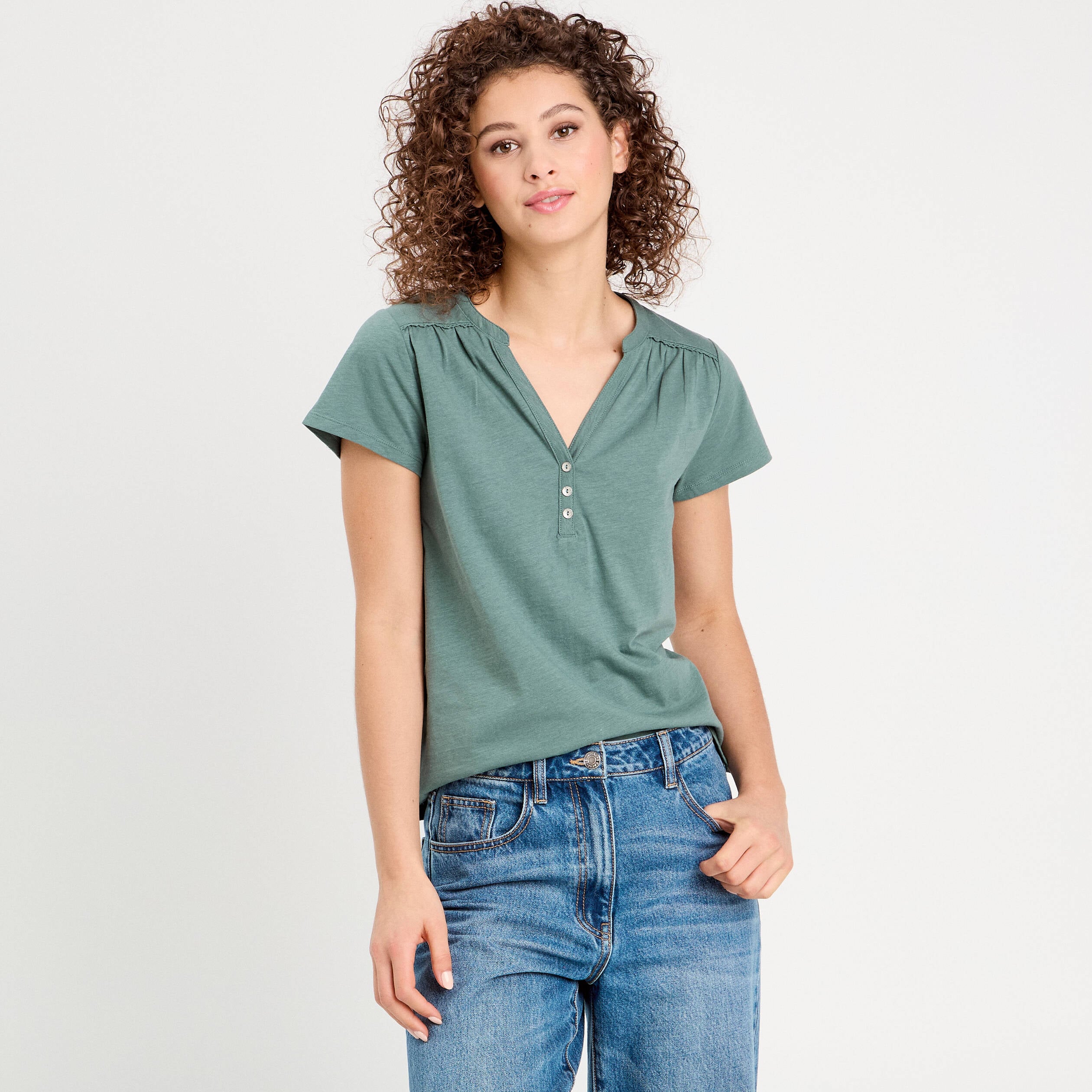 T-shirt manches courtes vert fonc&eacute; femme