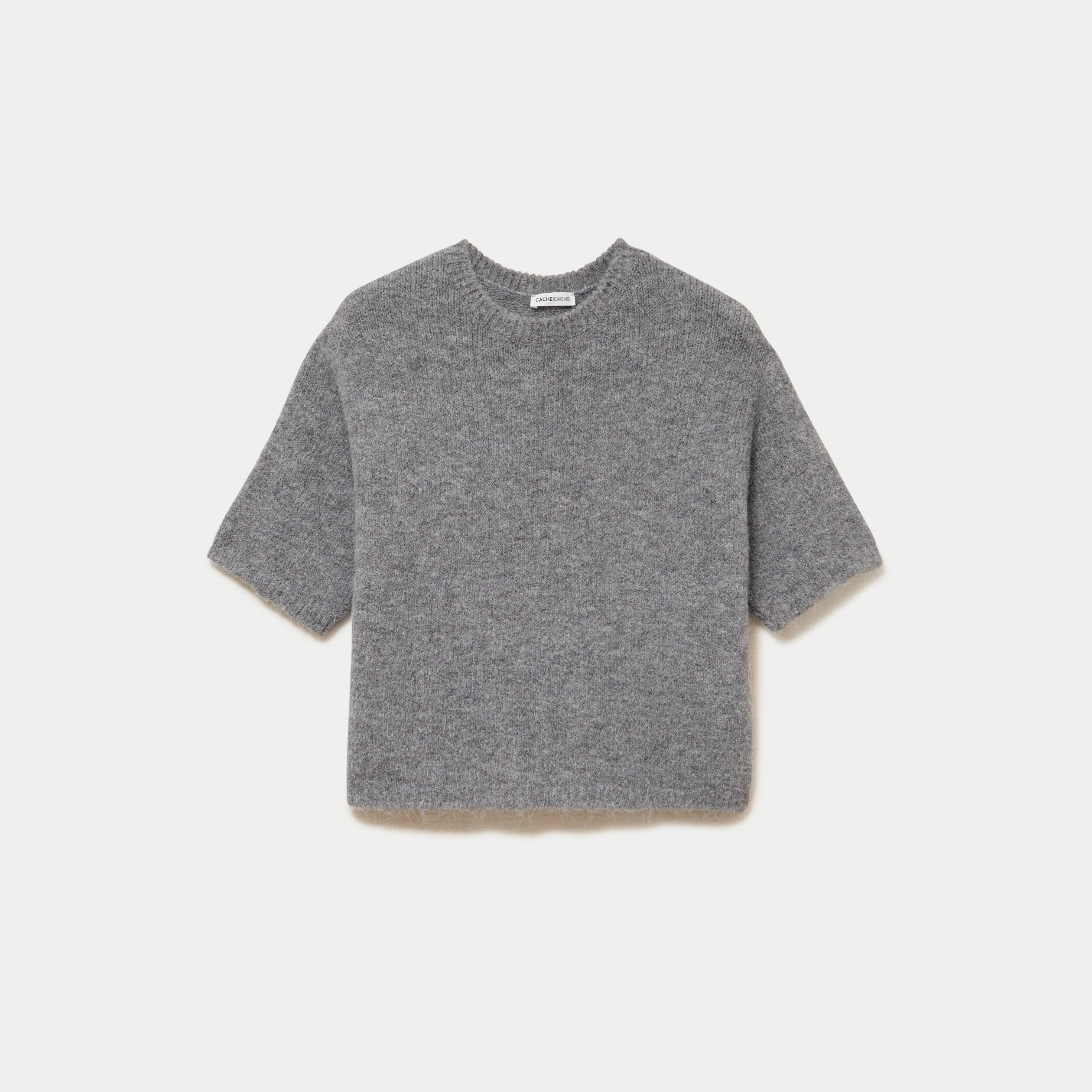 Pull manches courtes gris femme