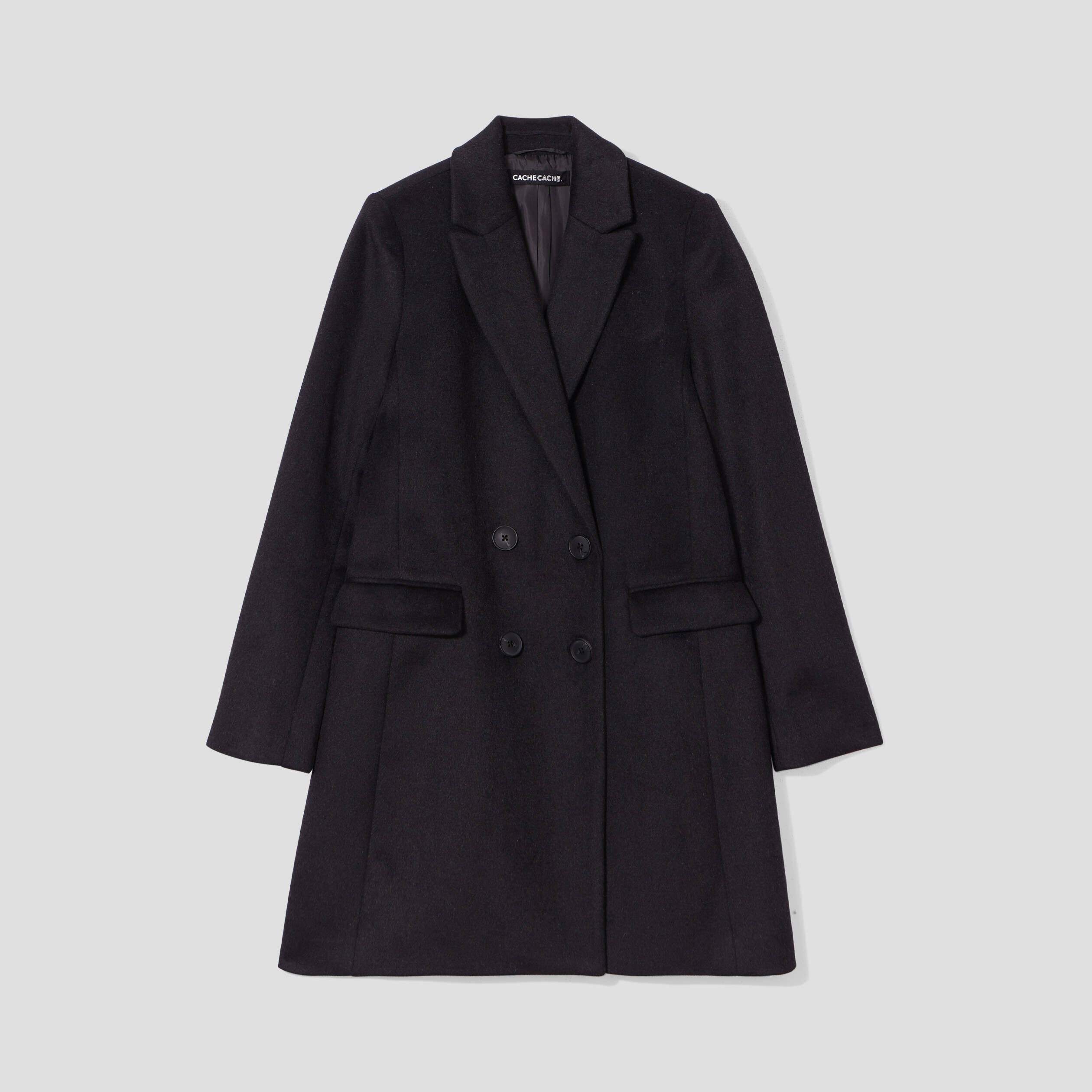 Manteau droit boutonne noir femme Vibs